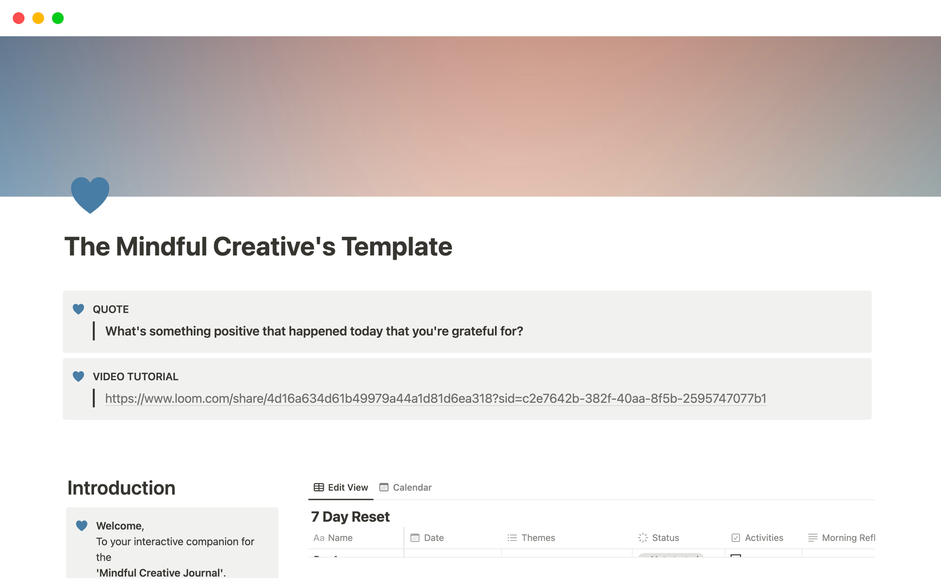 A template preview for The Mindful Creative