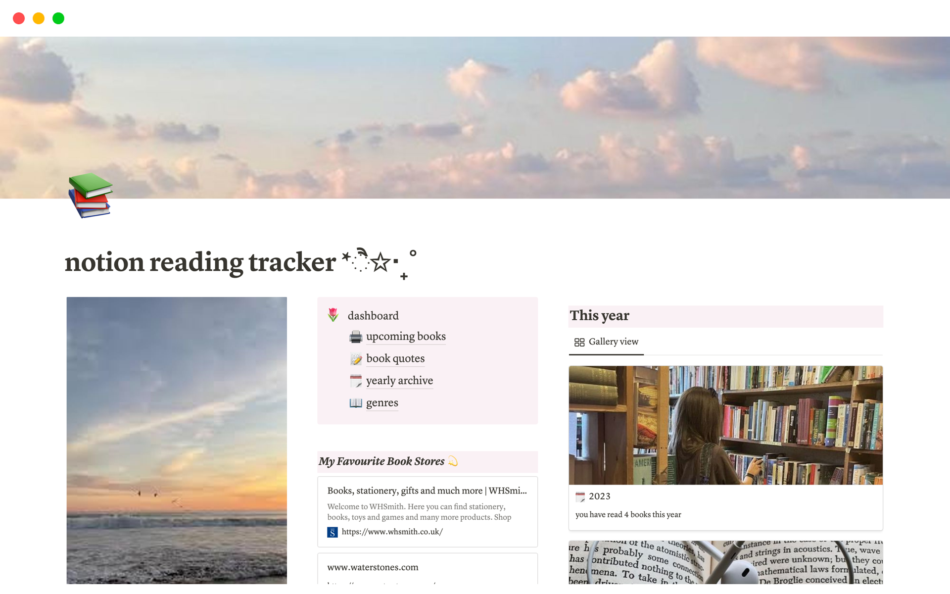A template preview for notion reading library tracker