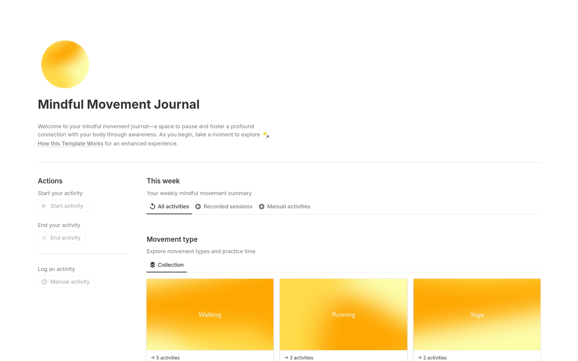 A template preview for Mindful Movement Journal