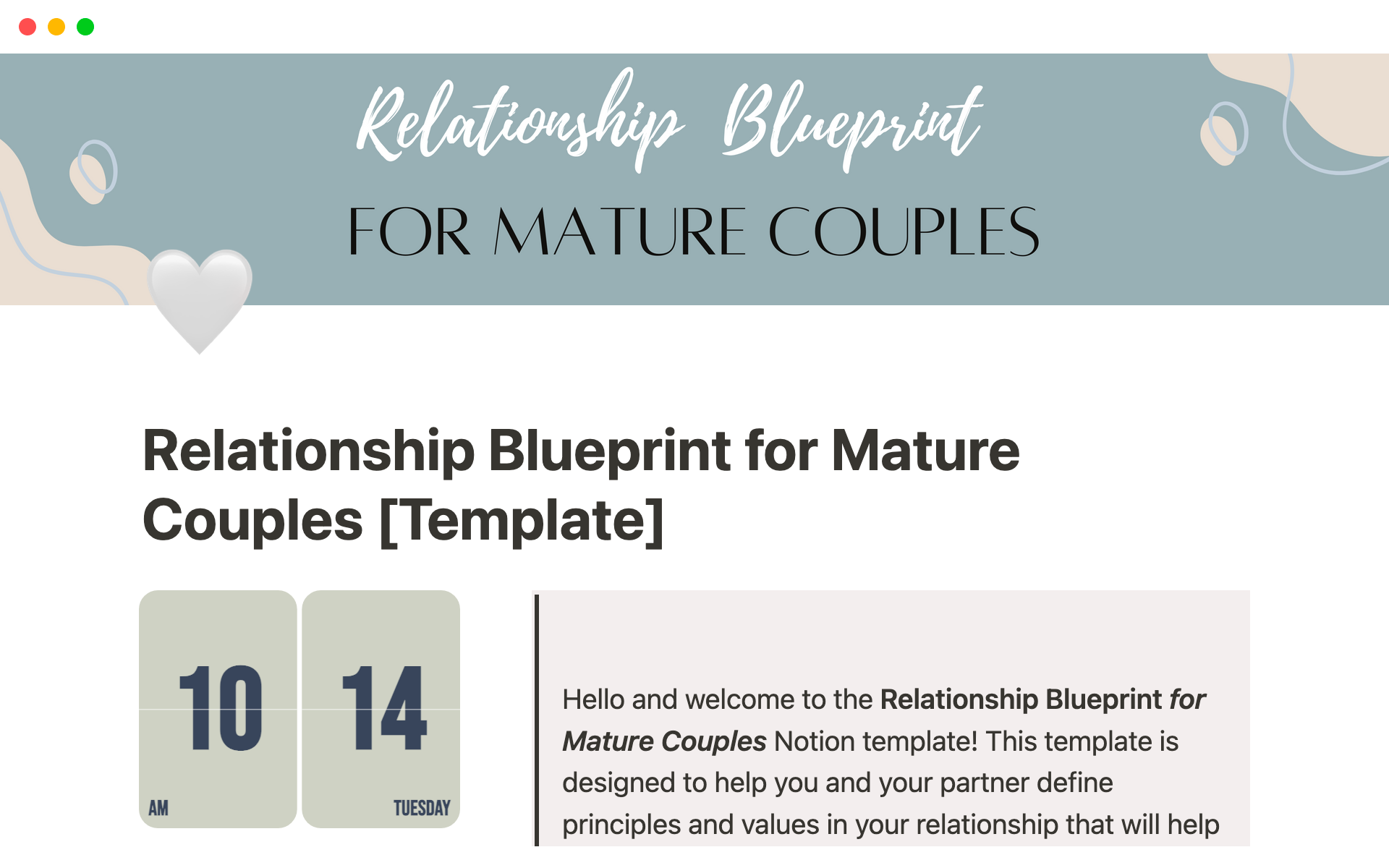 A template preview for Relationship Blueprint for Mature Couples