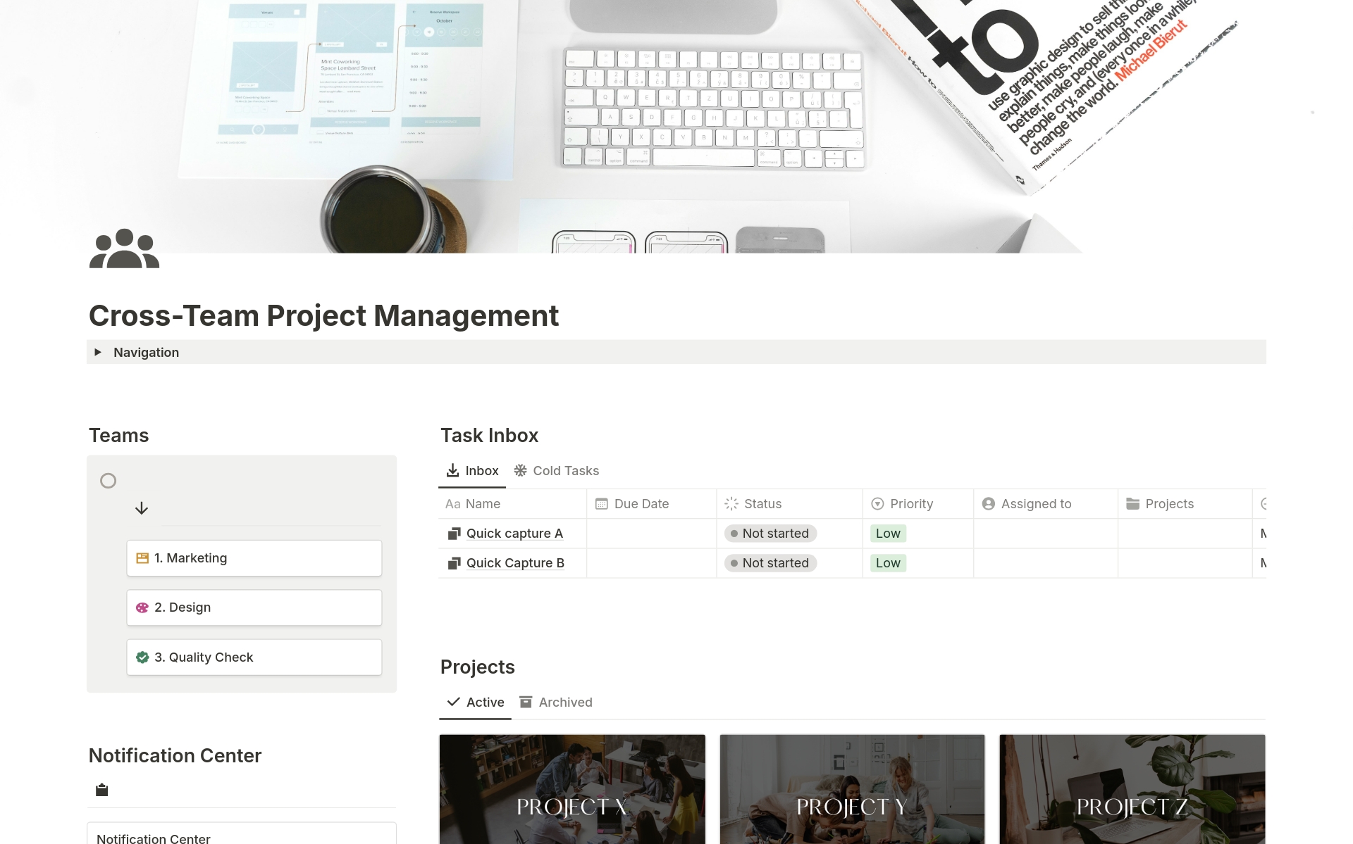 A template preview for Cross-Team Project Management