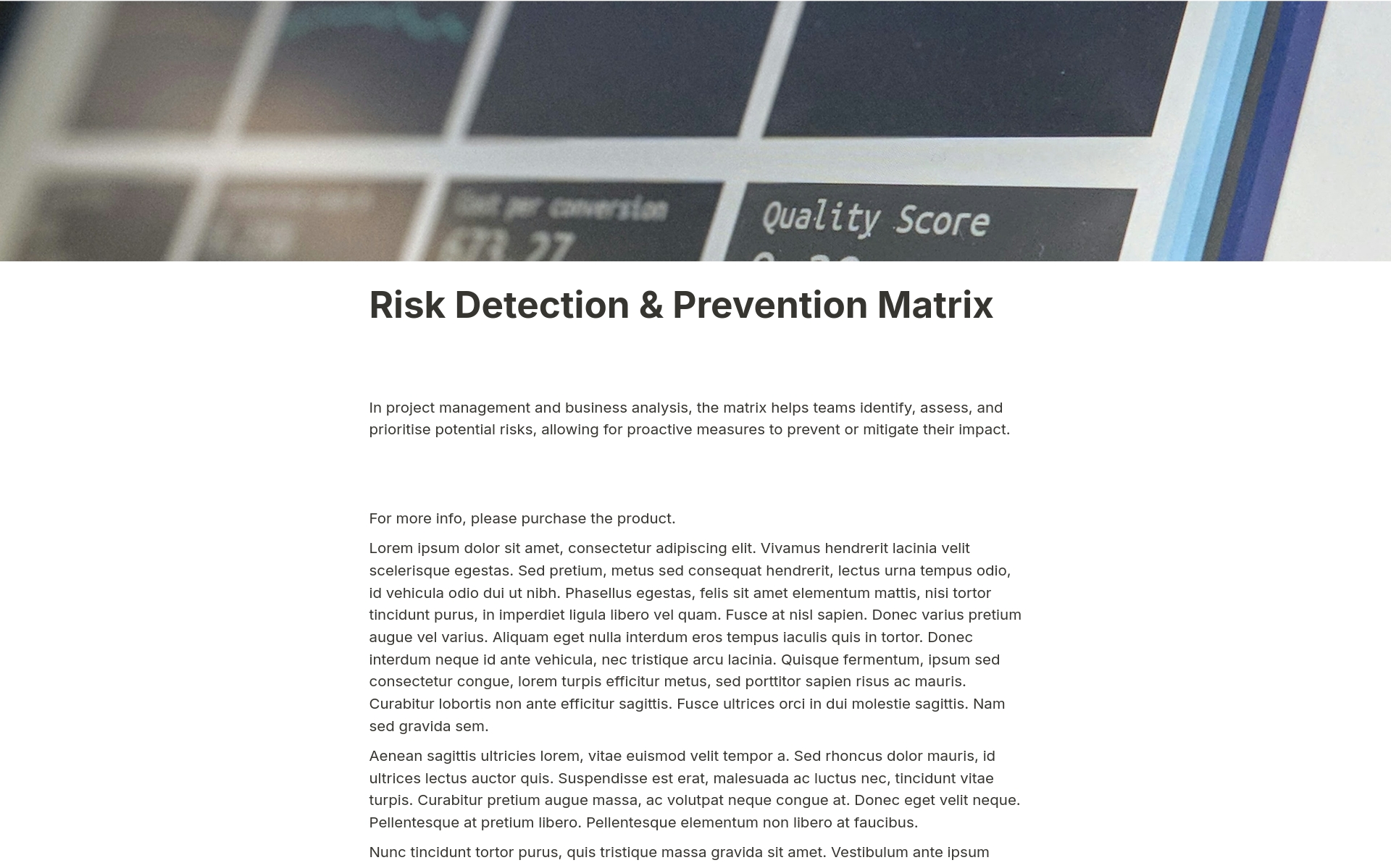 Aperçu du modèle de Risk Detection & Prevention Matrix