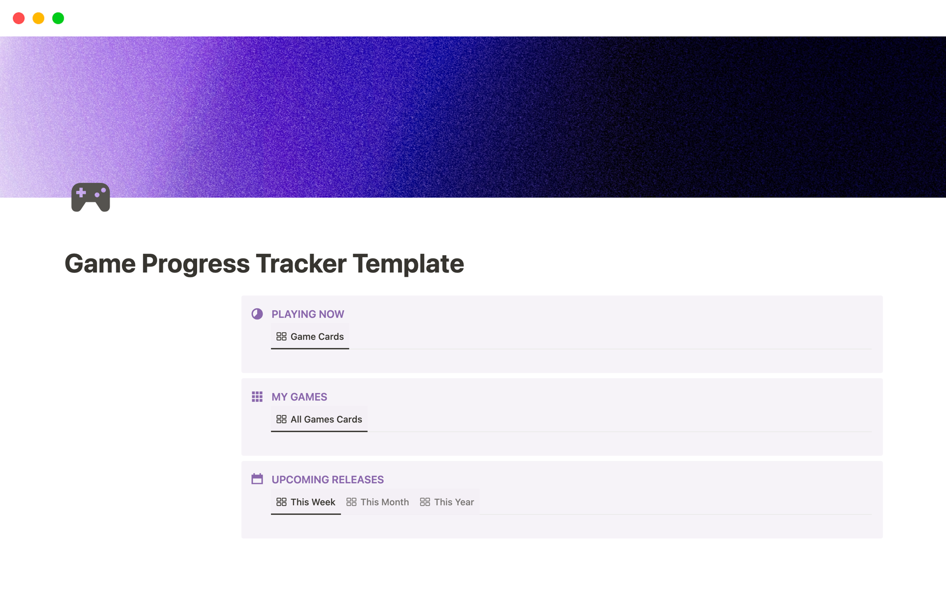 A template preview for Game Progress Tracker