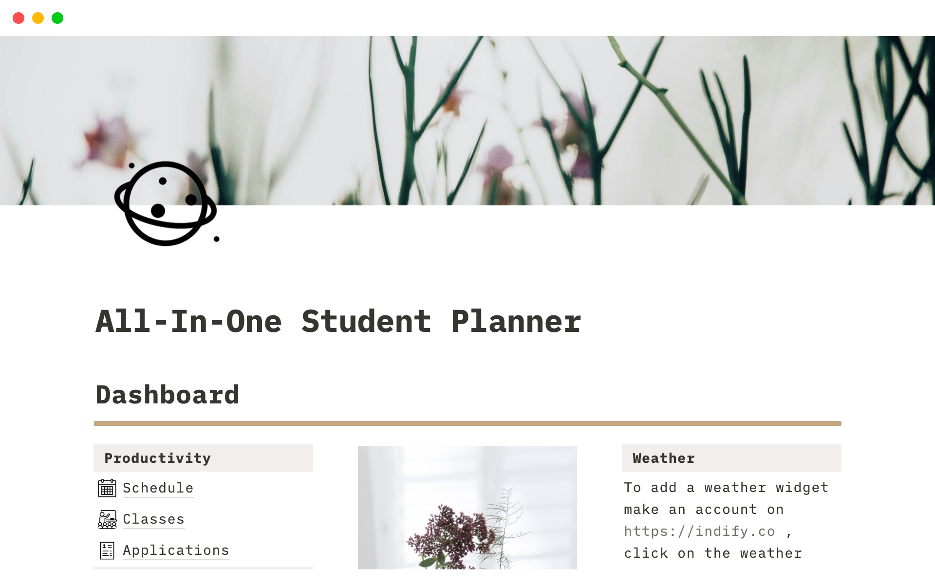 A template preview for All-In-One Student Planner