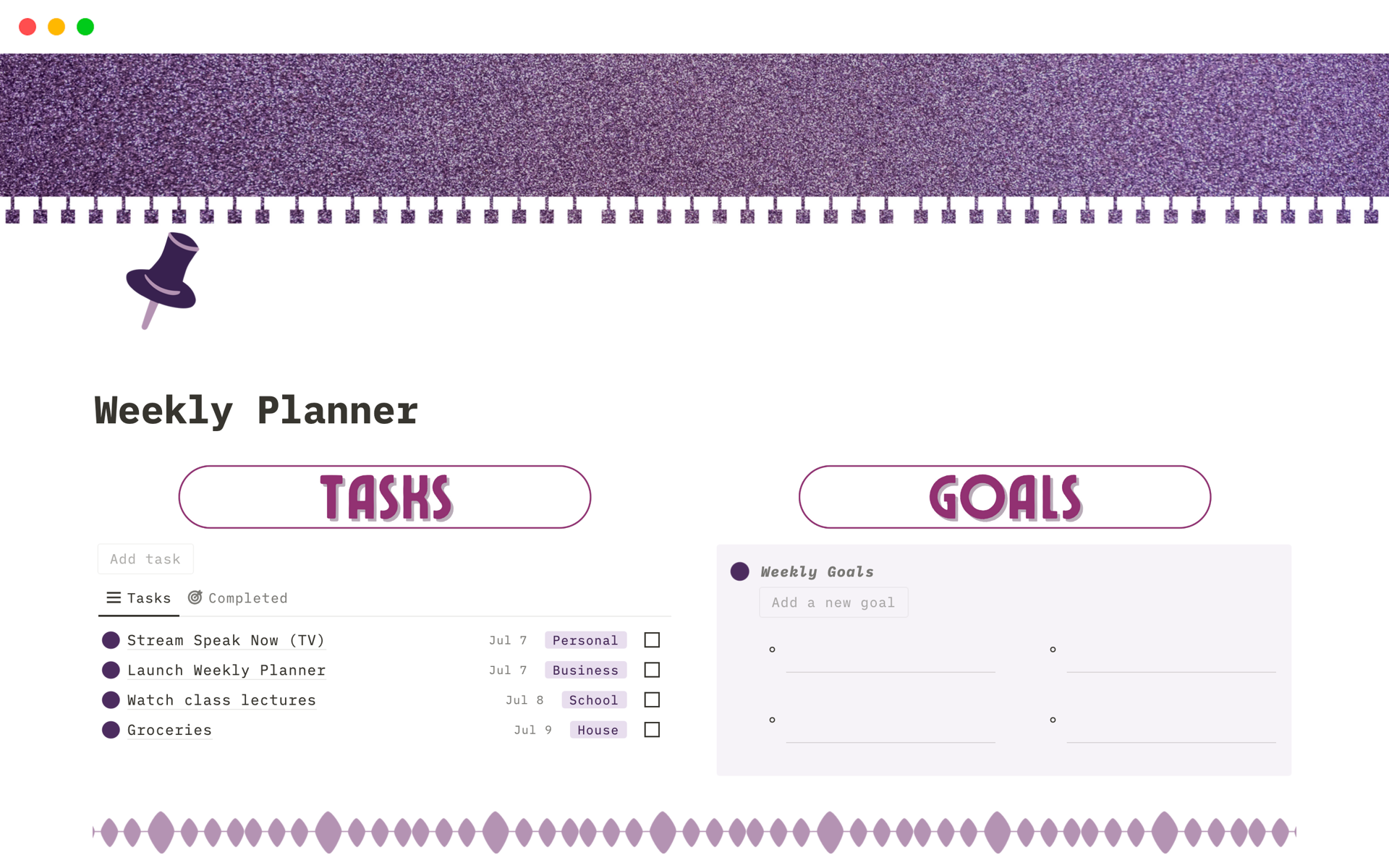 A template preview for Notion Weekly Planner
