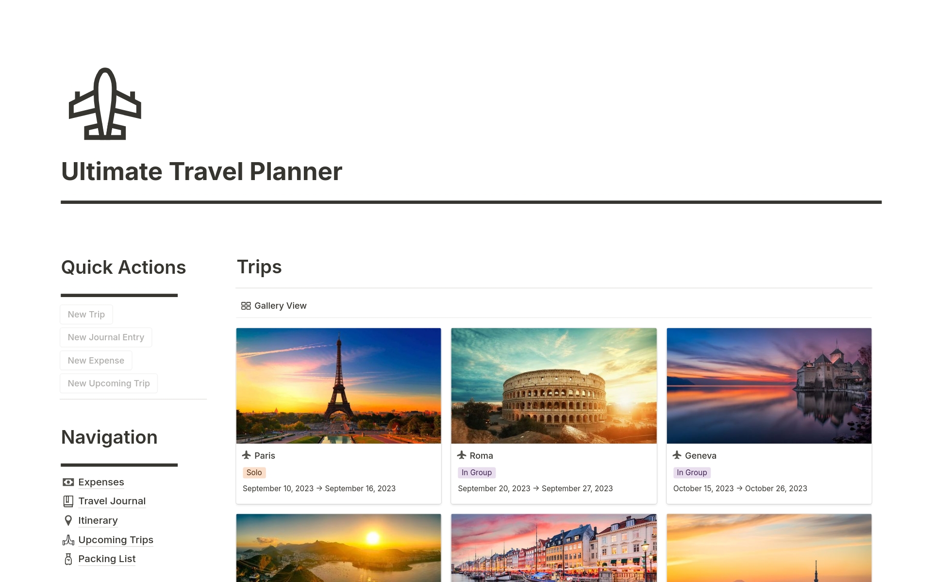 Eine Vorlagenvorschau für Ultimate Travel Planner