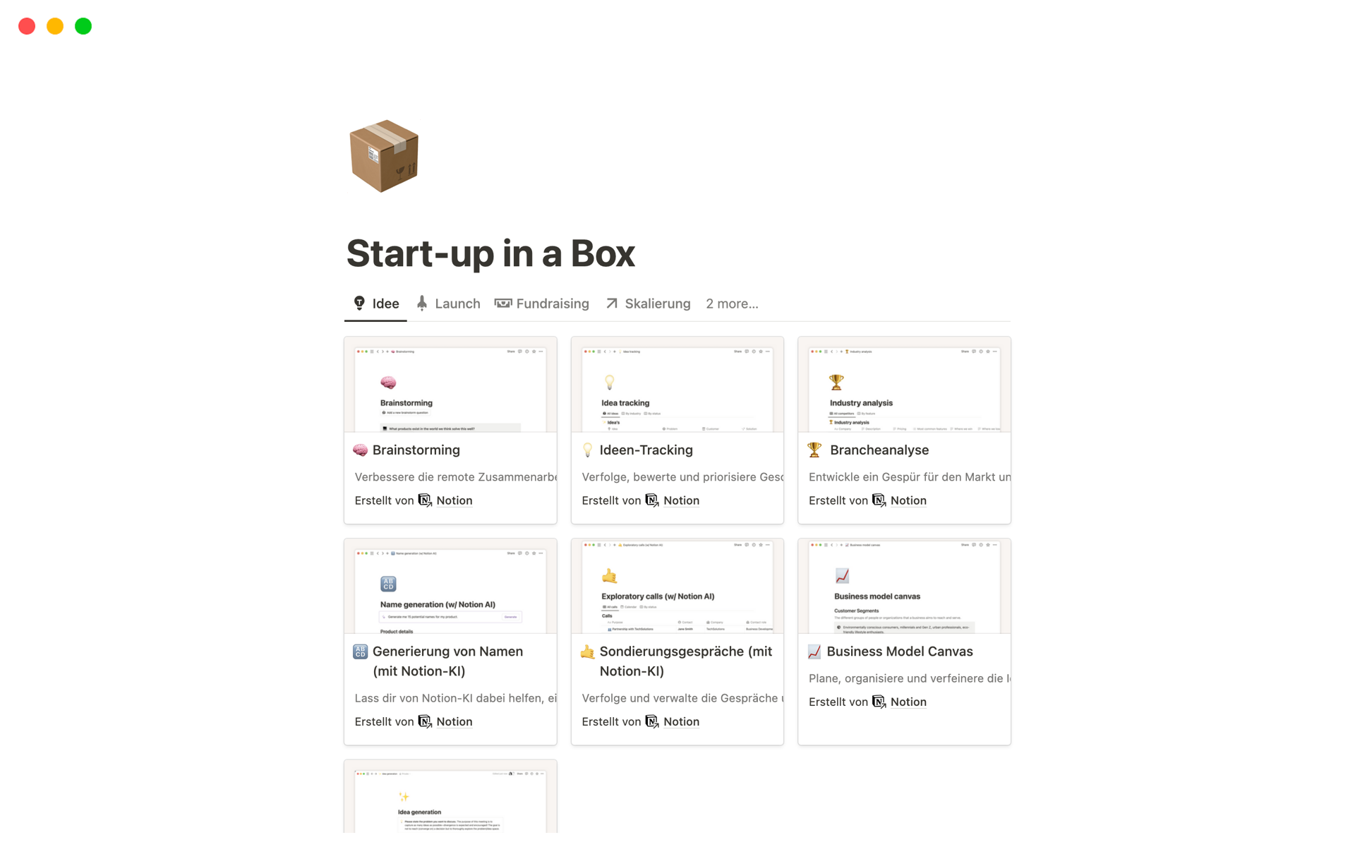 Eine Vorlagenvorschau für Start-up-in-a-Box (DE)