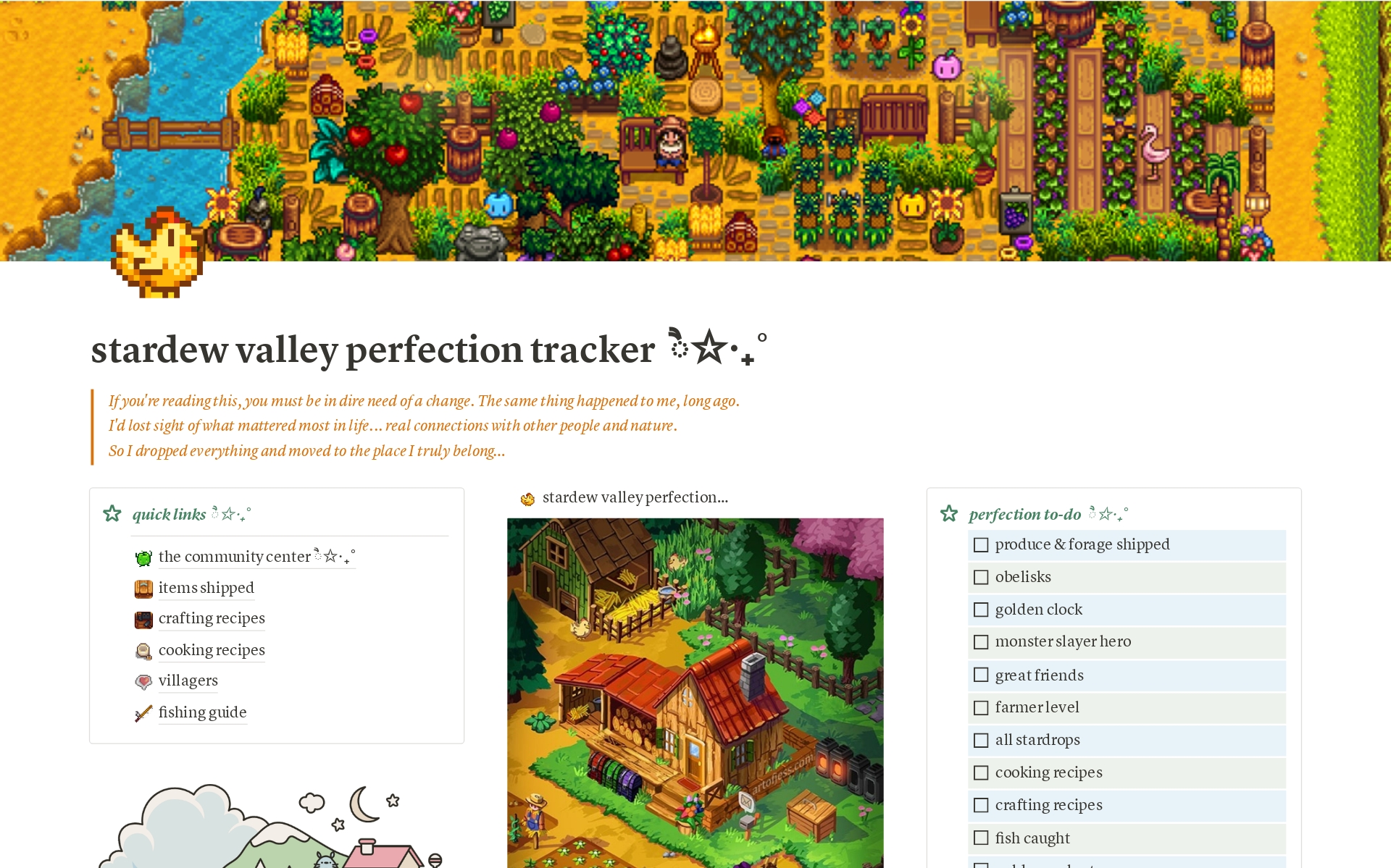 A template preview for stardew valley perfection tracker