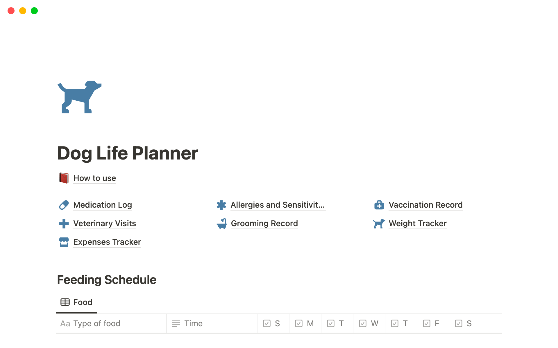 A template preview for Dog Life Planner