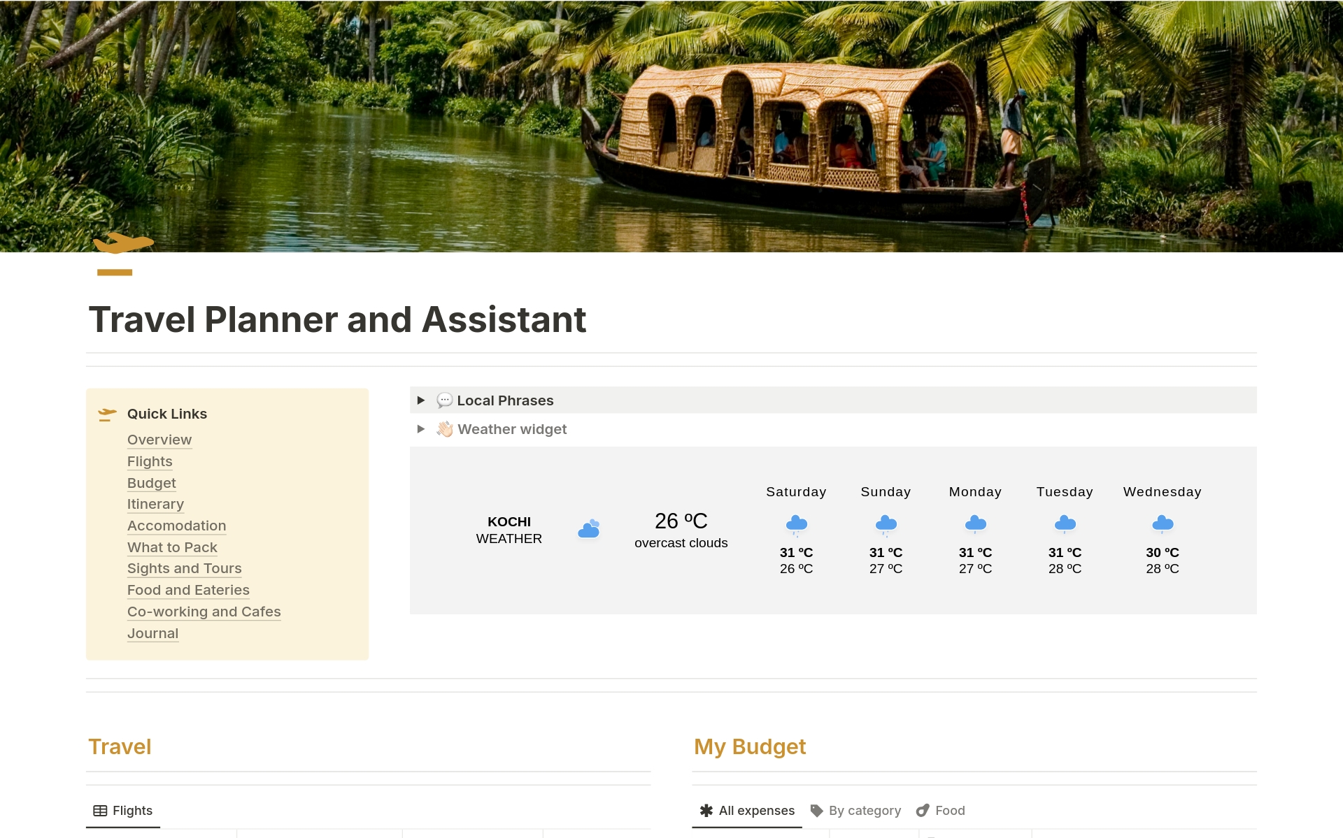 A template preview for Travel Planner and Assistant