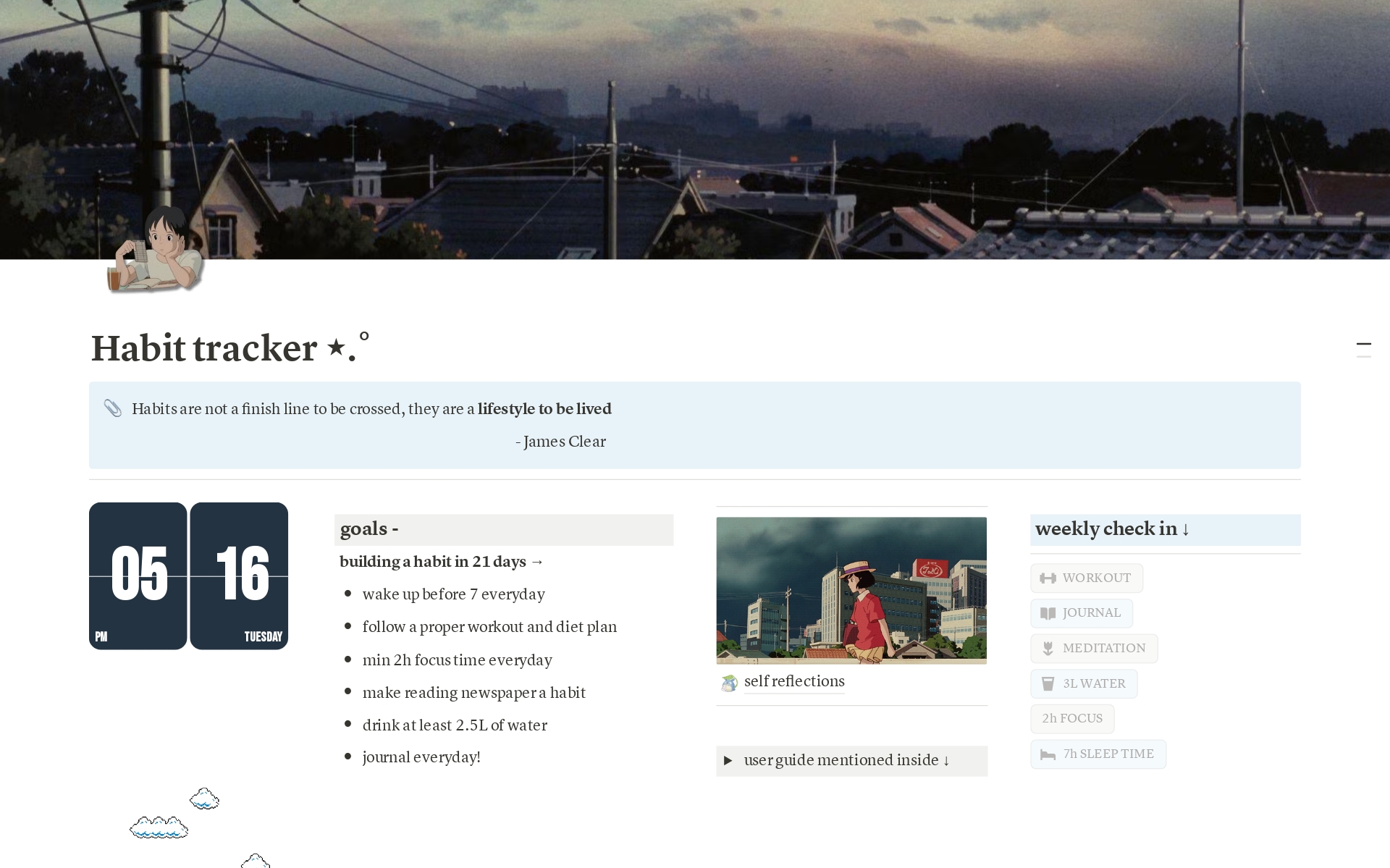 Habit Tracker Studio Ghibli themed ⊹₊ ⋆ Notion Template