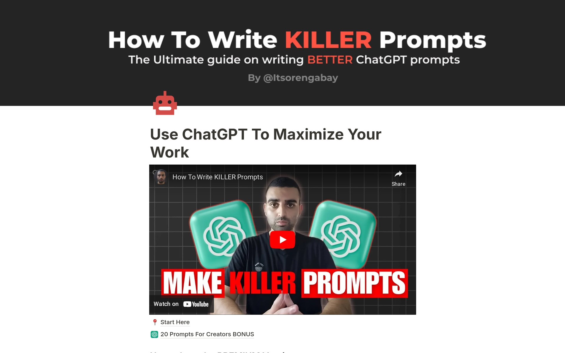 A template preview for Learn To Write KILLER Prompts