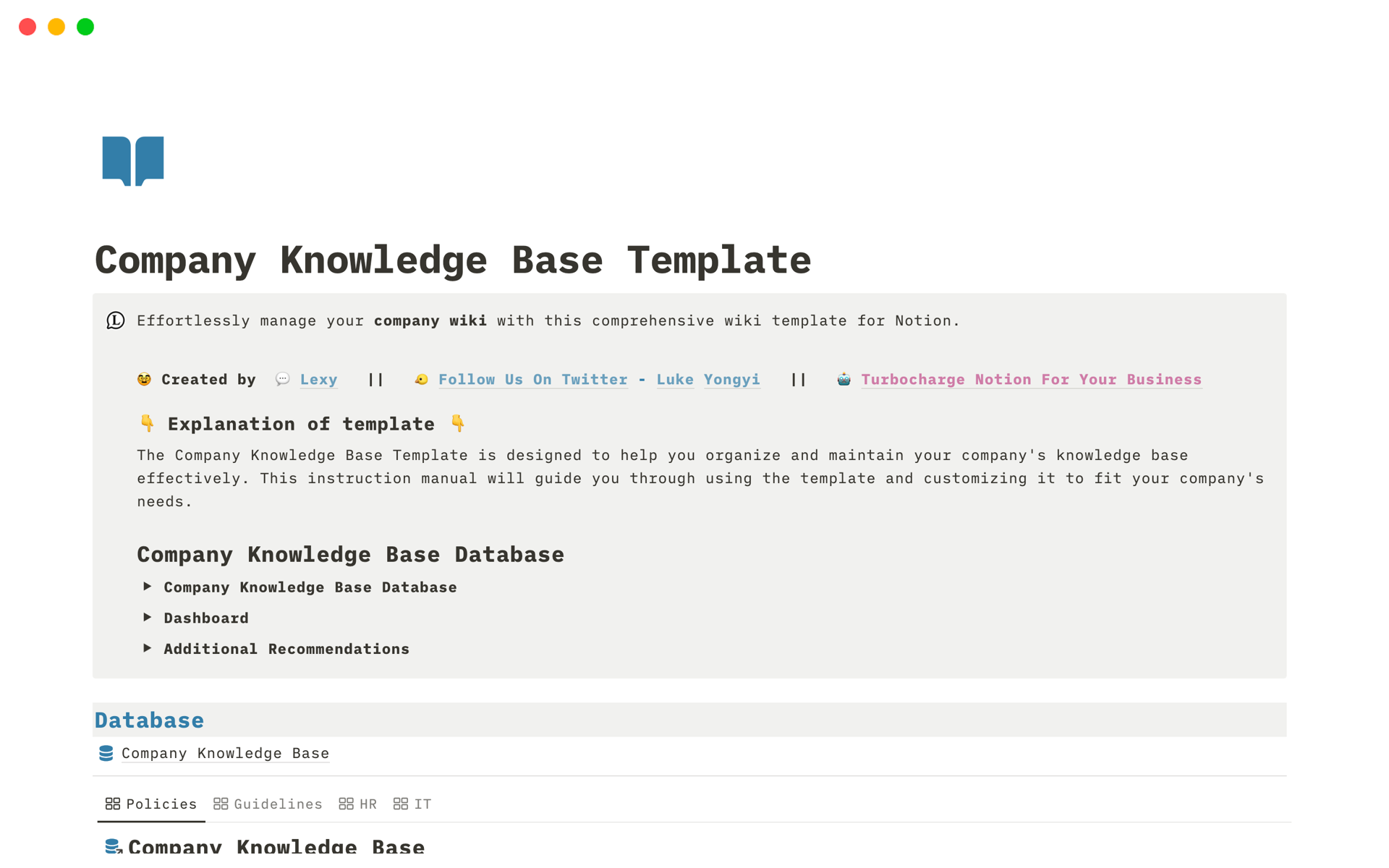 Company Knowledge Base Template by Lexy | Notion Marketplace