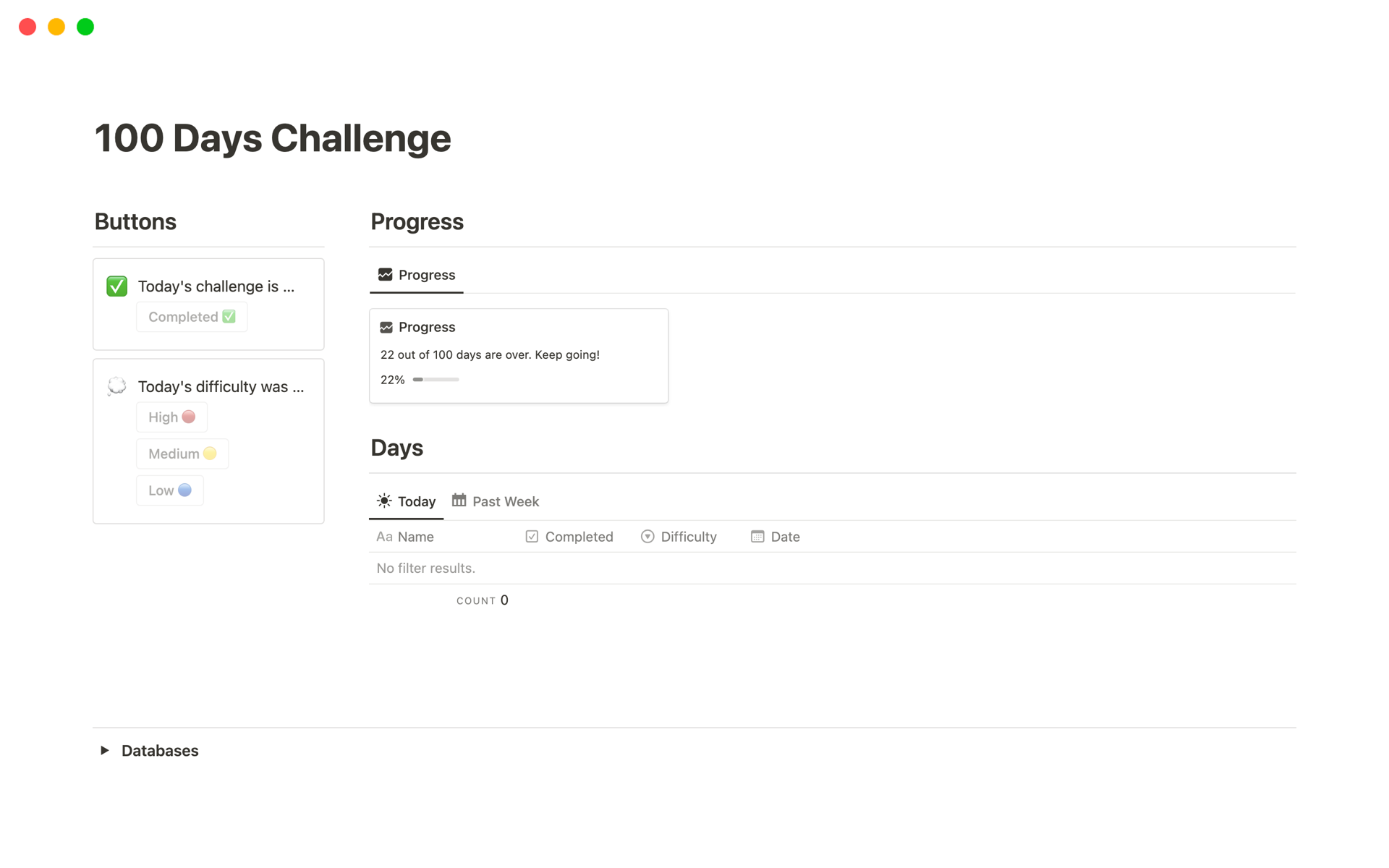100 days challenge notion template