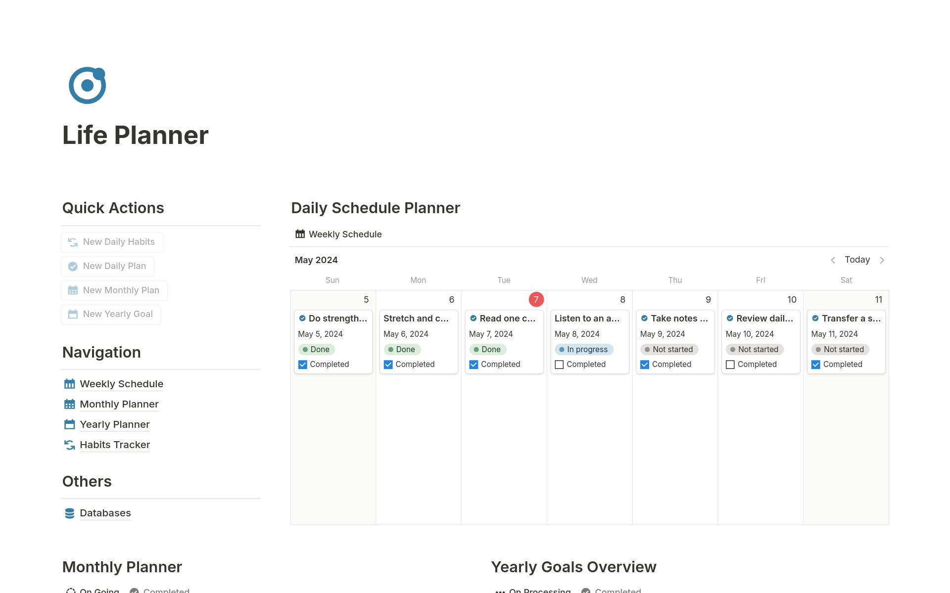 Life Planner Notion Template!

Take control of your days, weeks, and years with this beautifully designed and comprehensive life planner template for Notion.