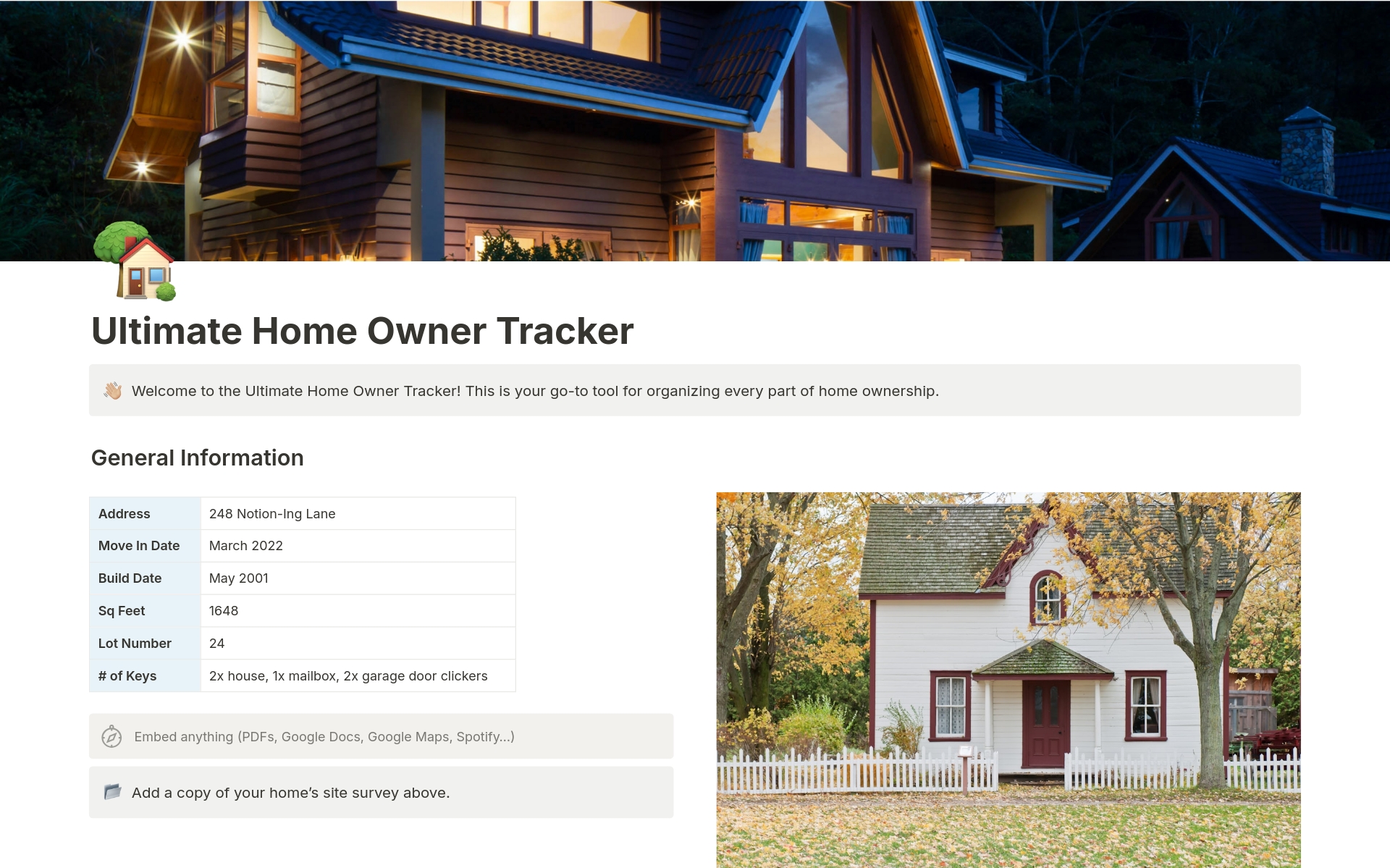 A template preview for Ultimate Home Owner Tracker