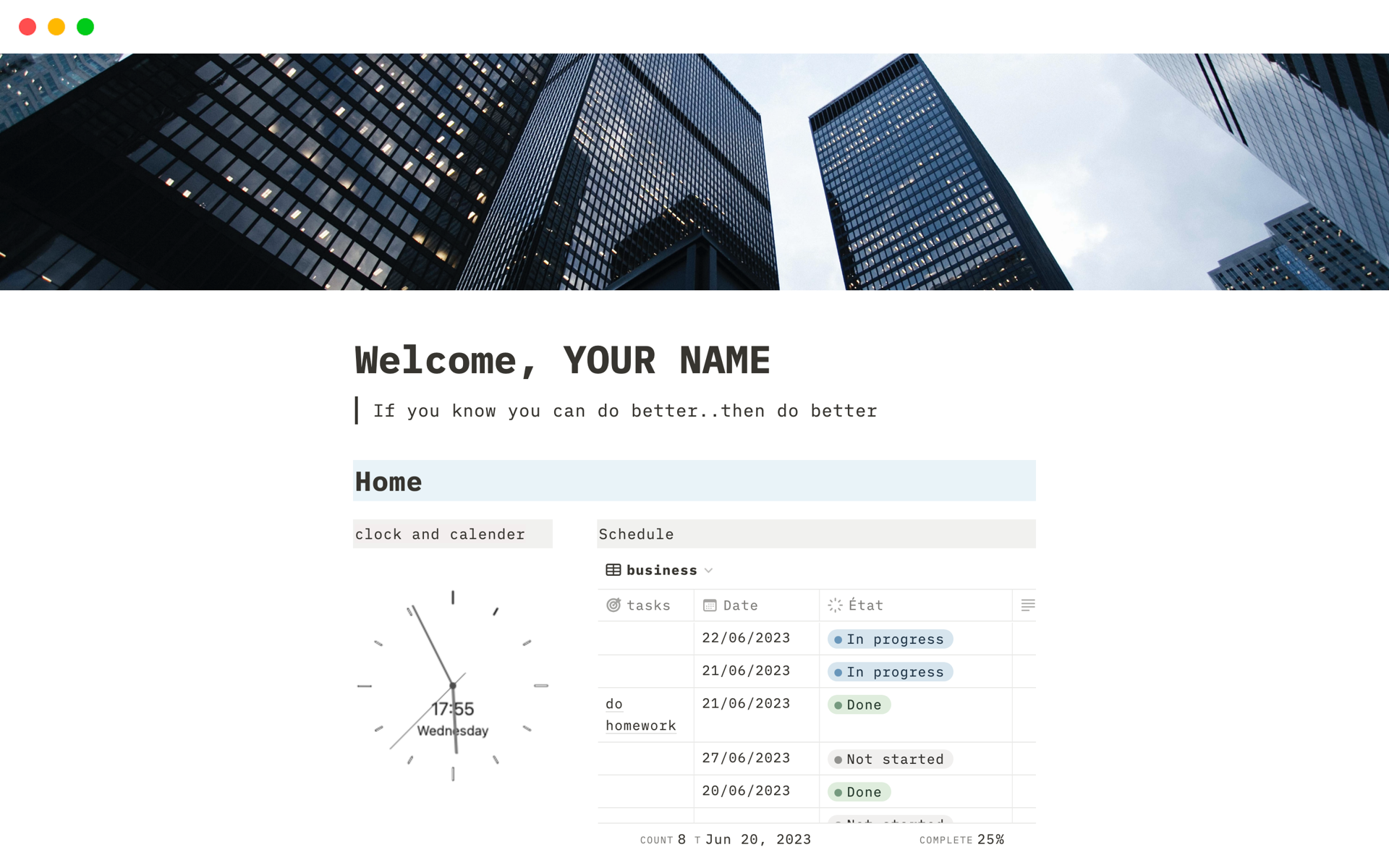 A template preview for Notion homepage