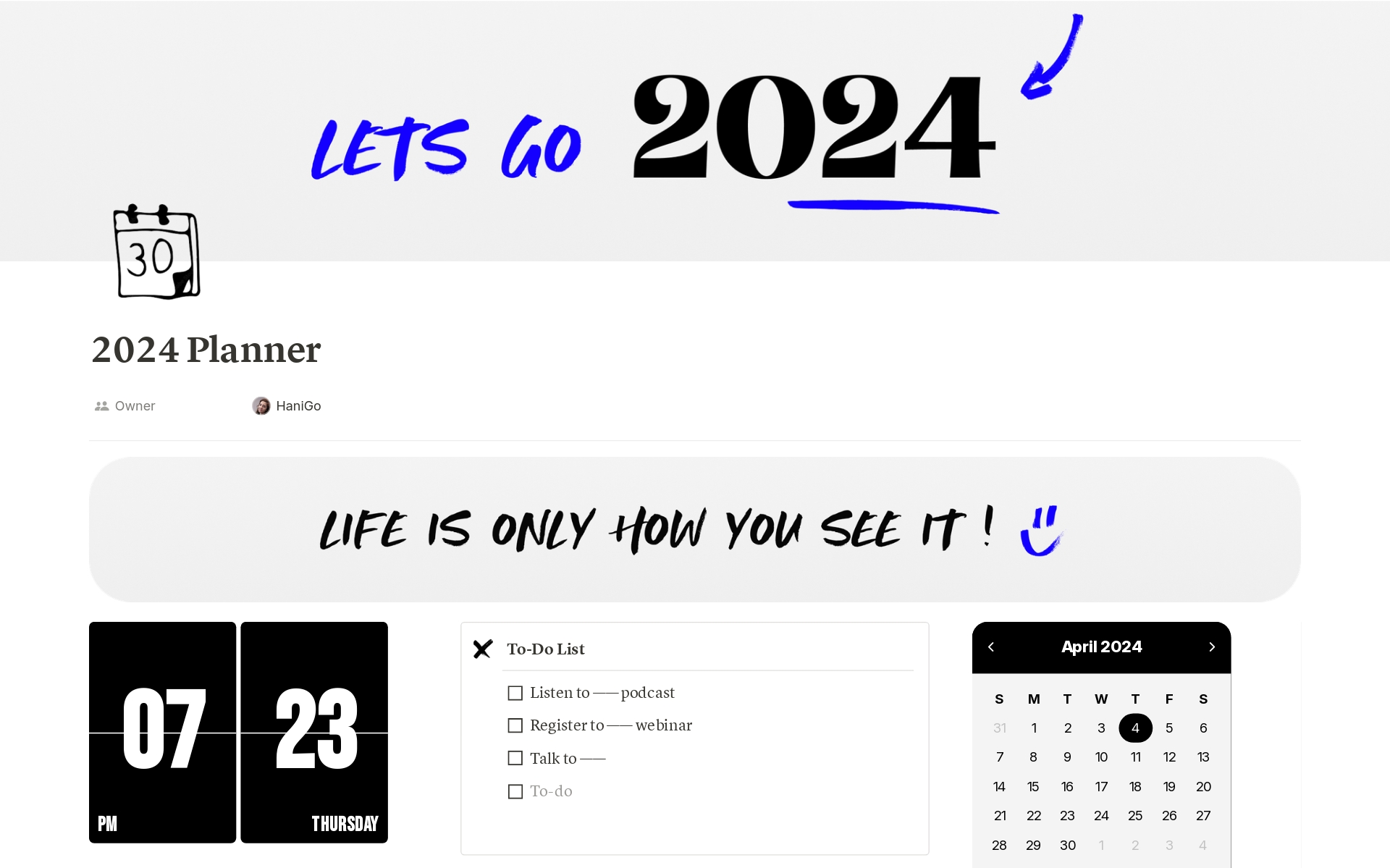 Eine Vorlagenvorschau für 2024 planner for UX designers