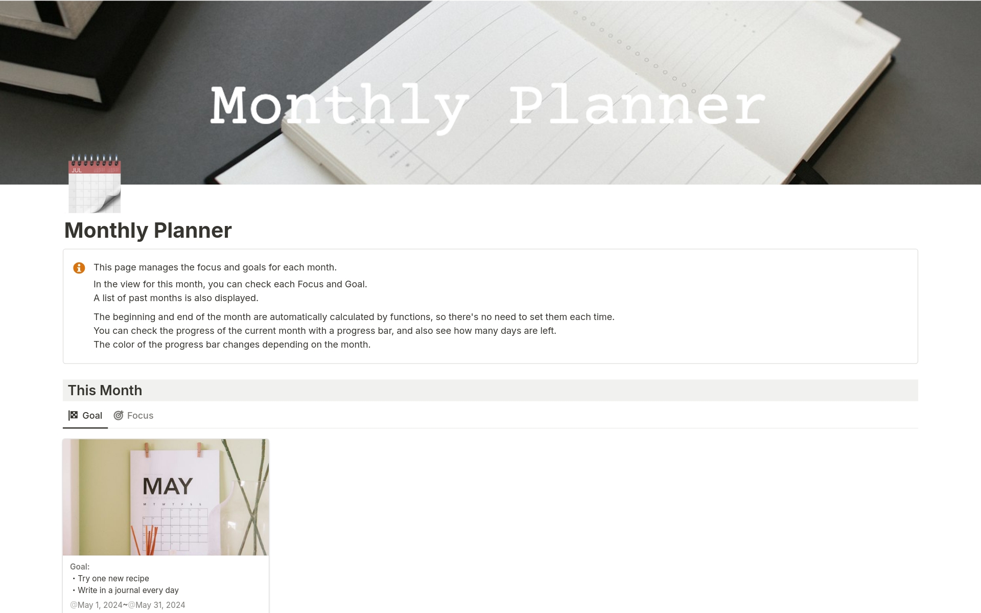 Vista previa de plantilla para Monthly Planner