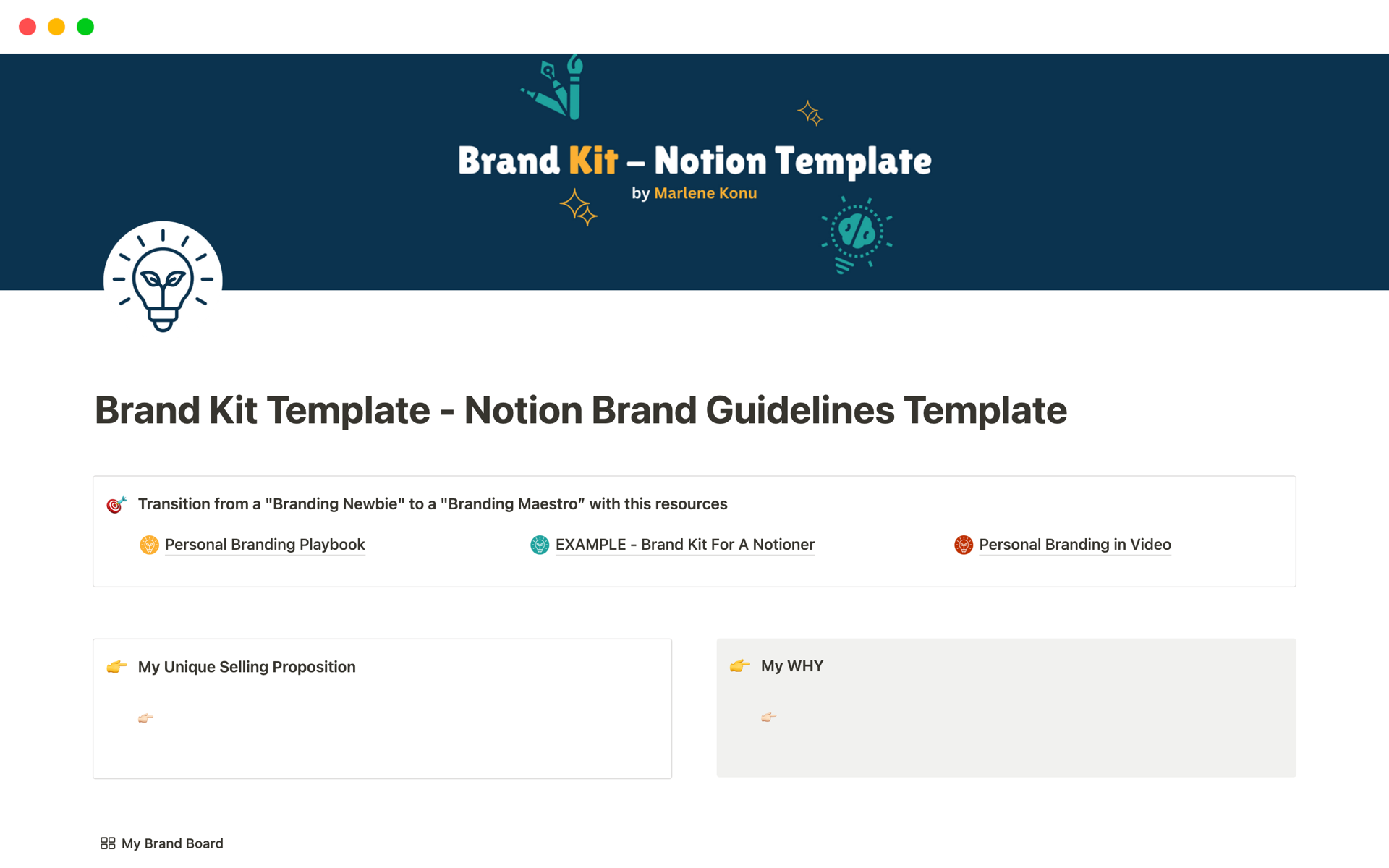 A template preview for Brand Kit Template - Notion Brand Guidelines Template