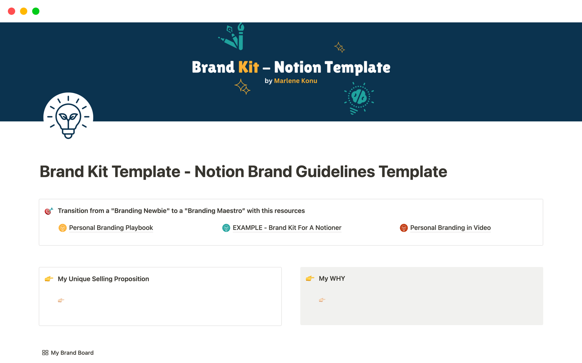 Vista previa de plantilla para Brand Kit Template - Notion Brand Guidelines Template