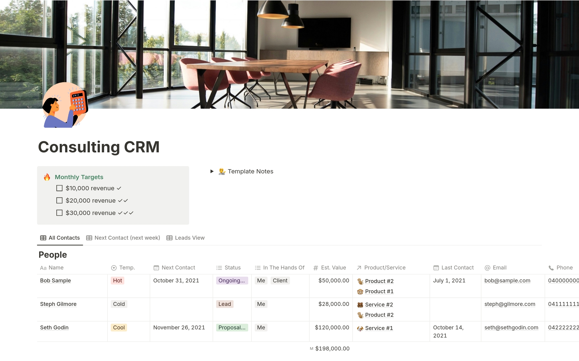 A template preview for Consulting CRM