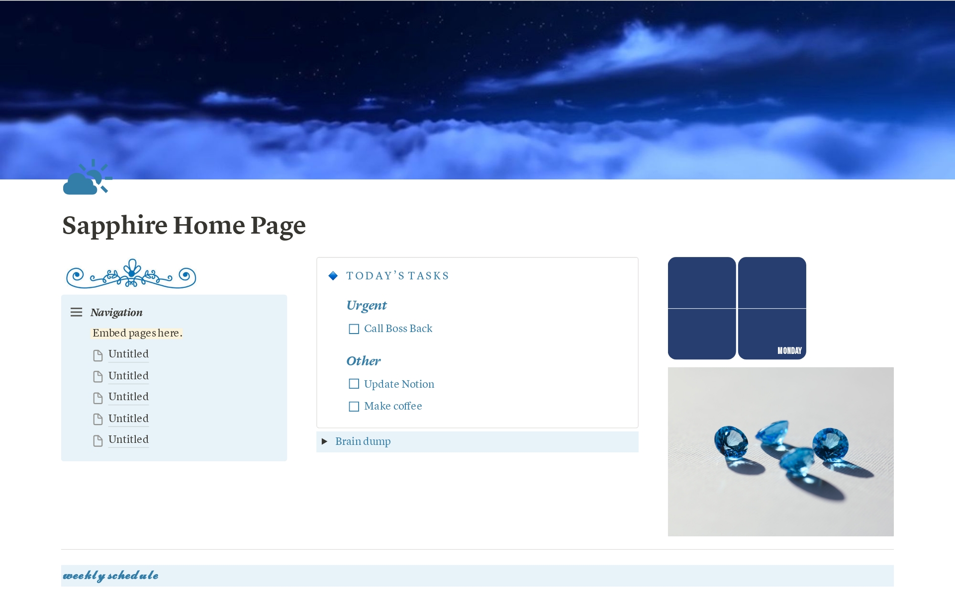 A template preview for Sapphire Home Page
