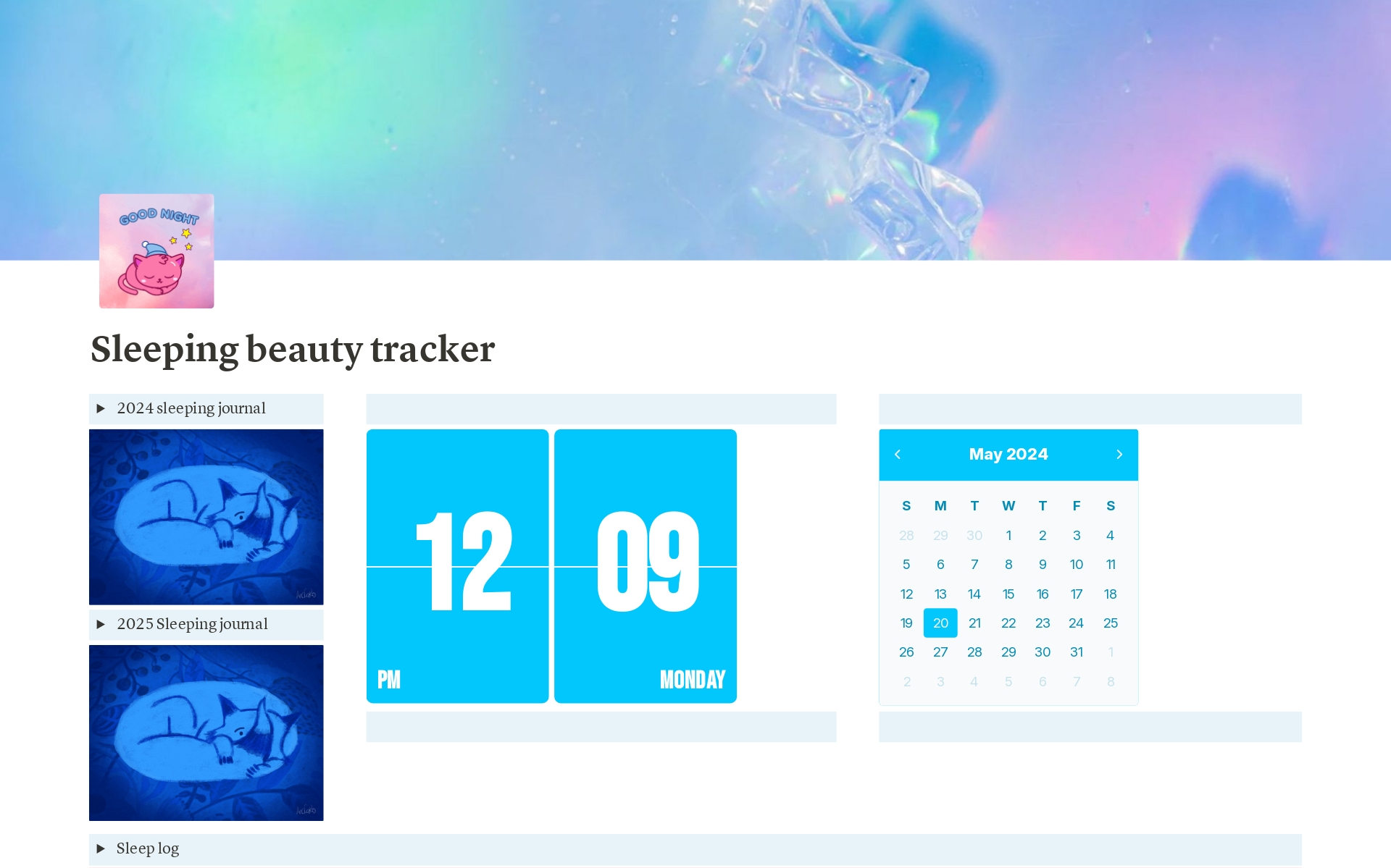 A template preview for Sleeping beauty Tracker |Sleeping tracker