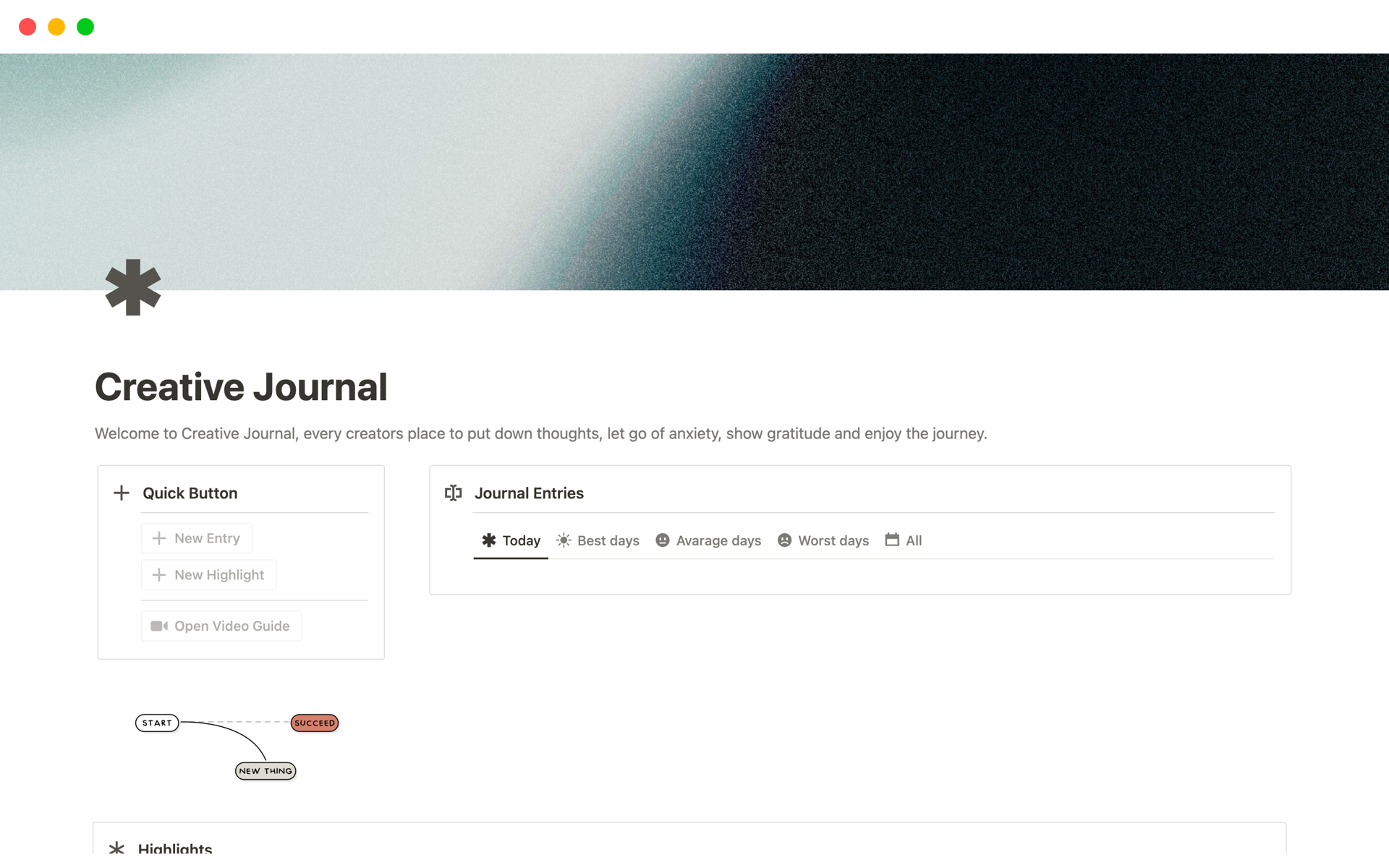 A template preview for Creative Journal (Creators only)