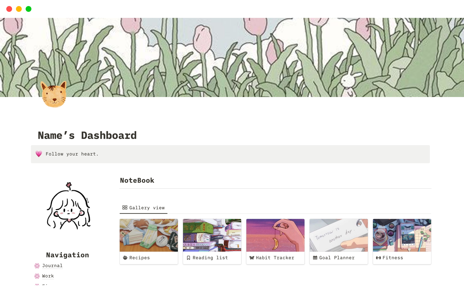 My Notion dashboard template helps you stay organized and on track with your goals.