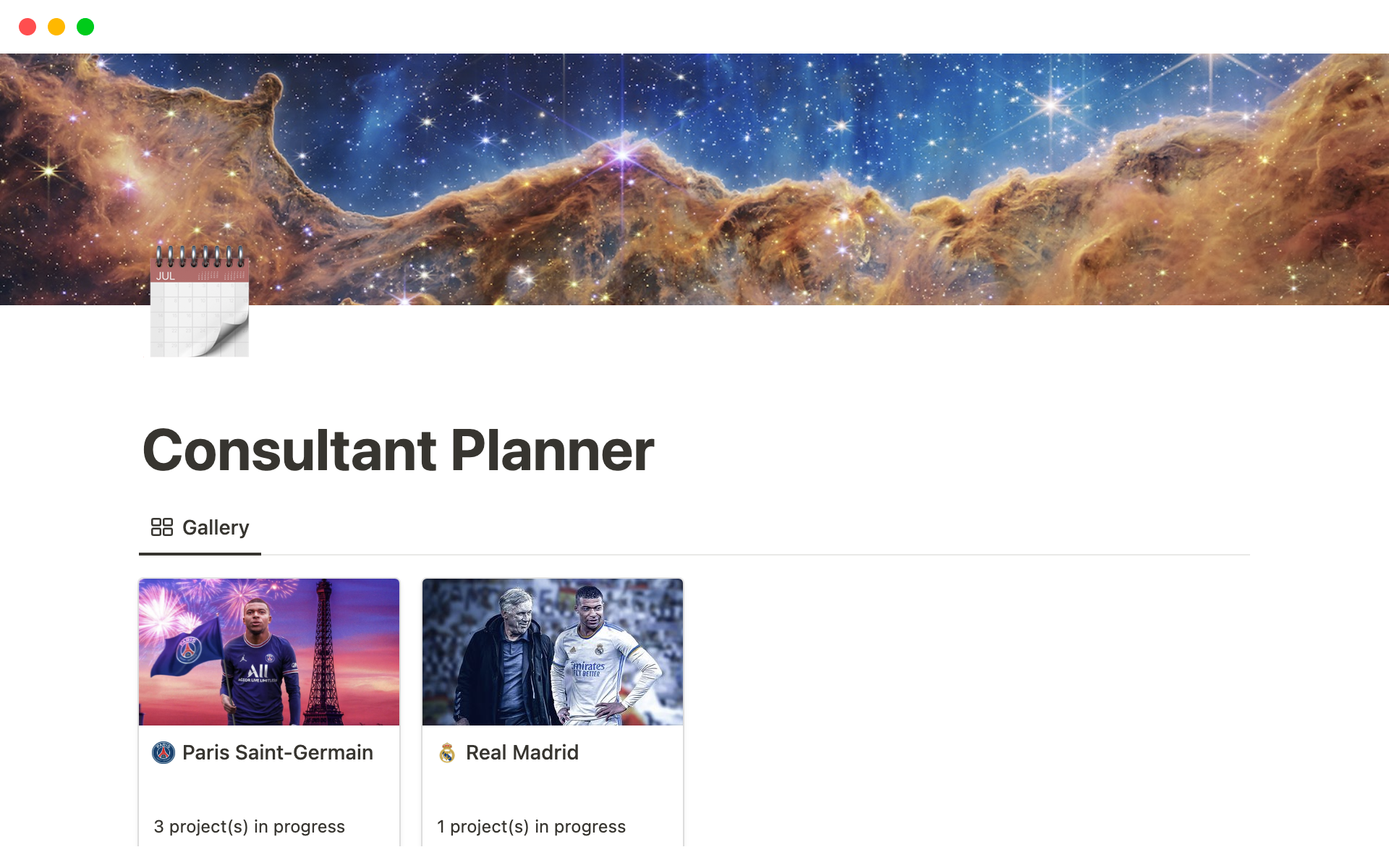 This is a consultant planner, this will help you to keep track and manage every project you have with all your clients