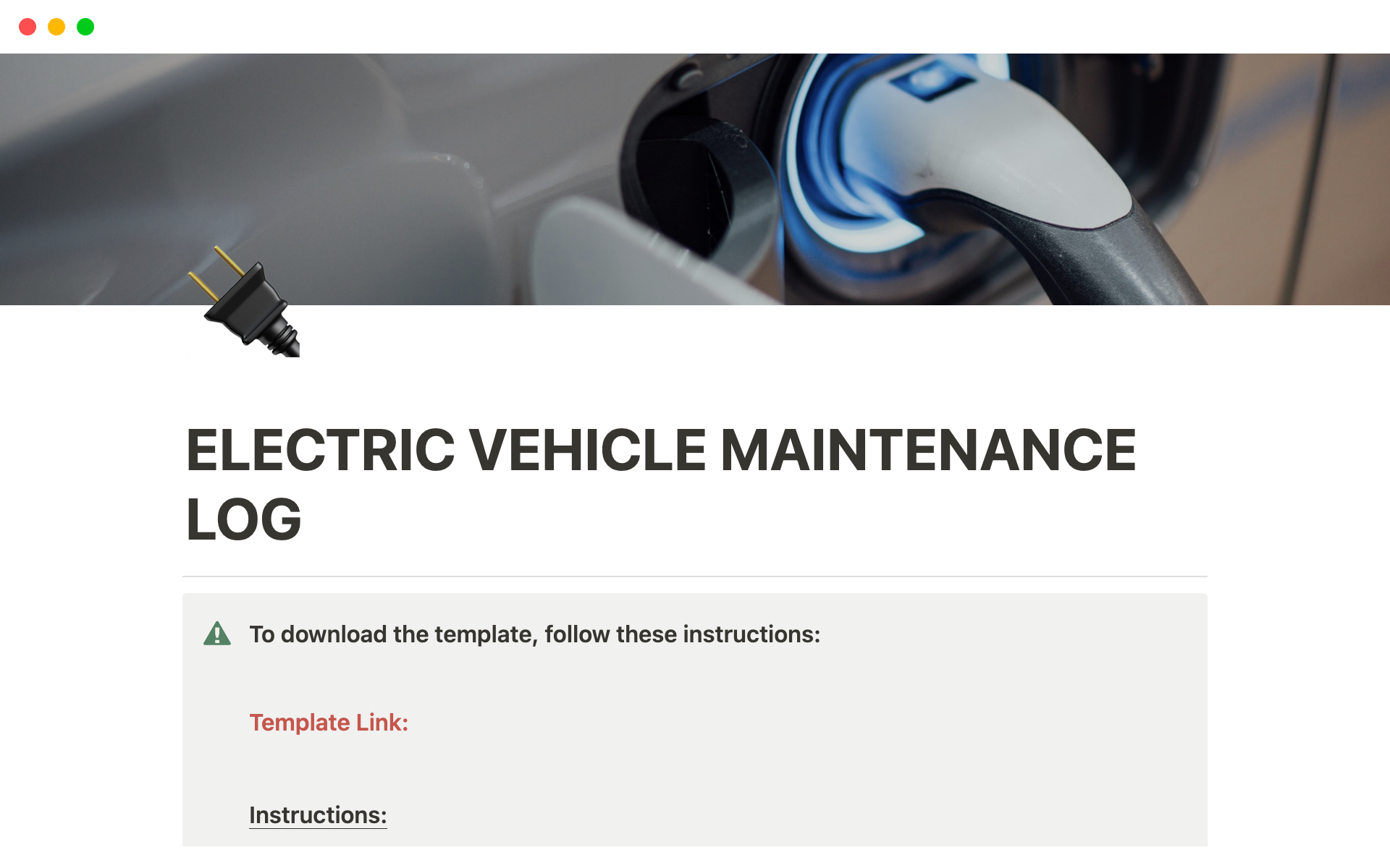 A template preview for ELECTRIC VEHICLE MAINTENANCE LOG