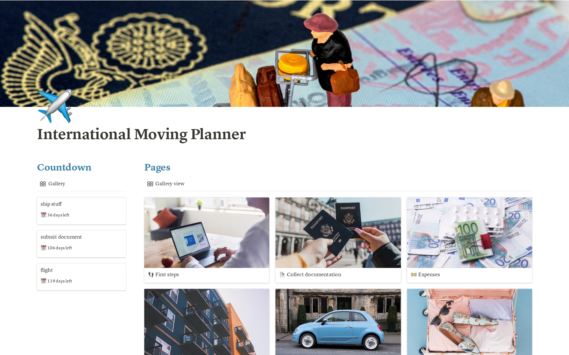 Eine Vorlagenvorschau für International Move Planner