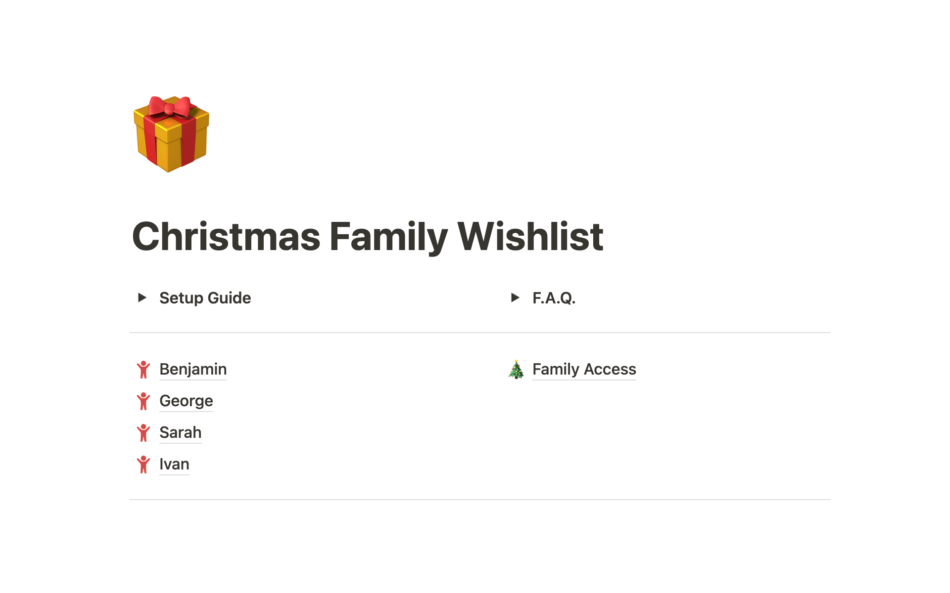 Christmas Family Wish List is a Notion system designed to make christmas shopping easy for all your family members.