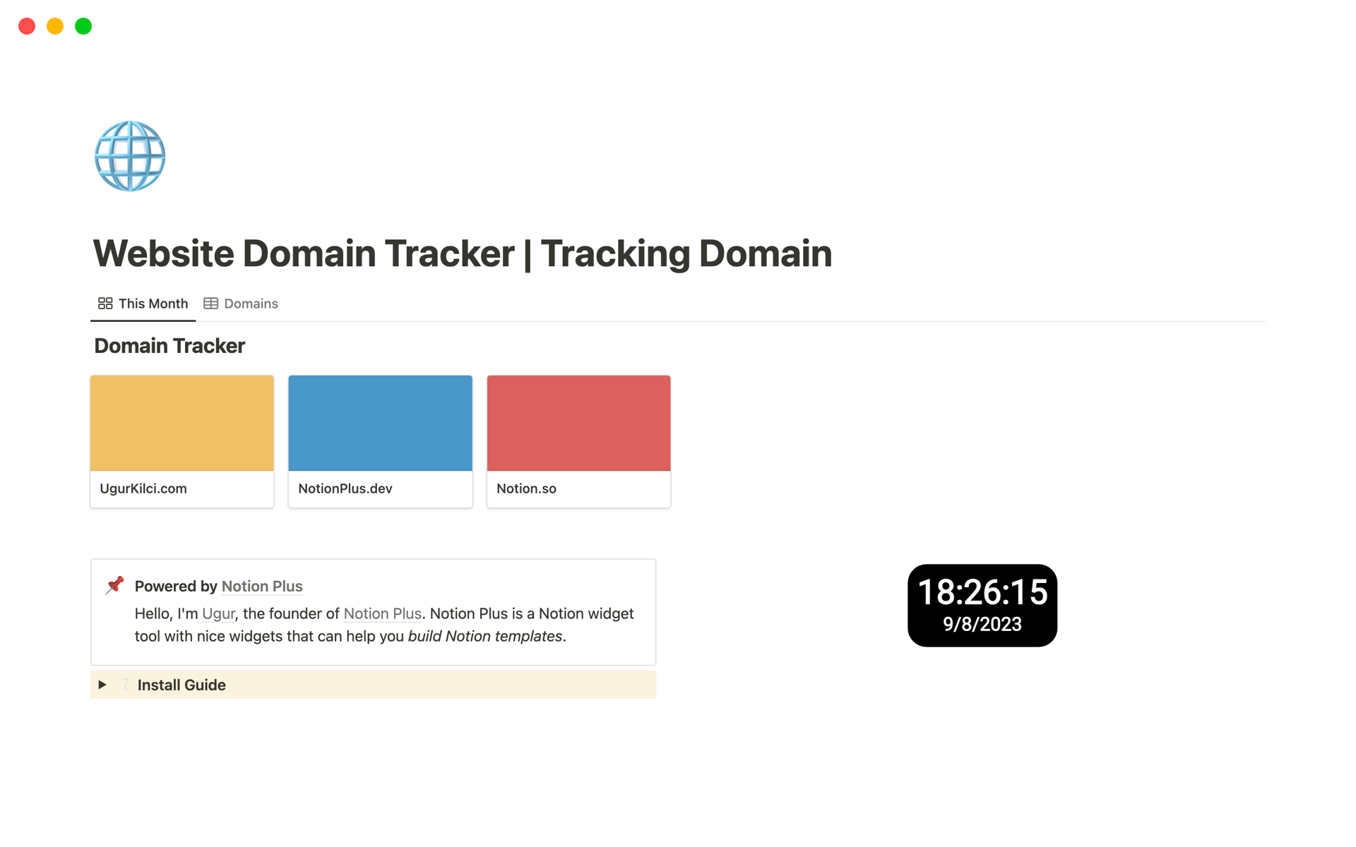 En forhåndsvisning av mal for Website Domain Tracker | Tracking Domain