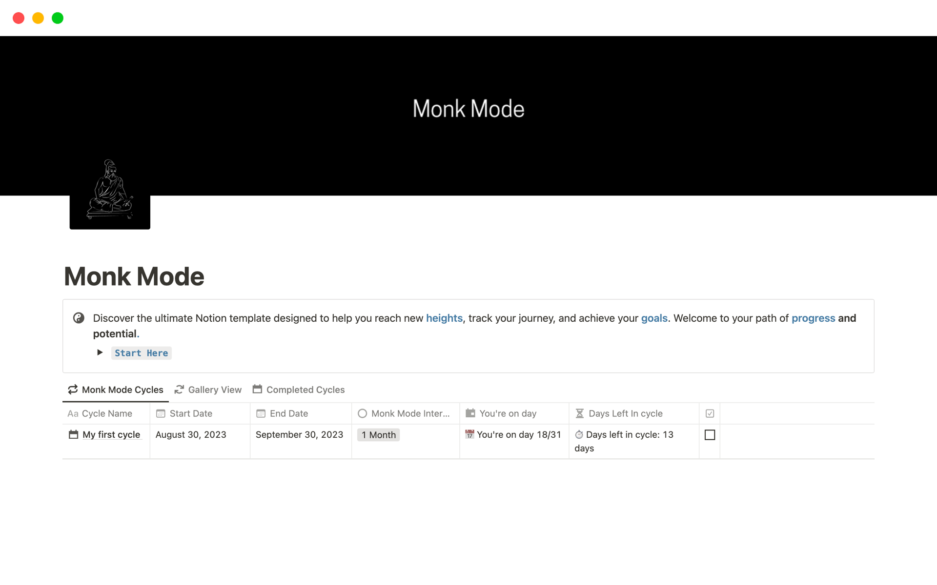 Embrace Clarity and Growth: Discover the Monk Mode Notion Template