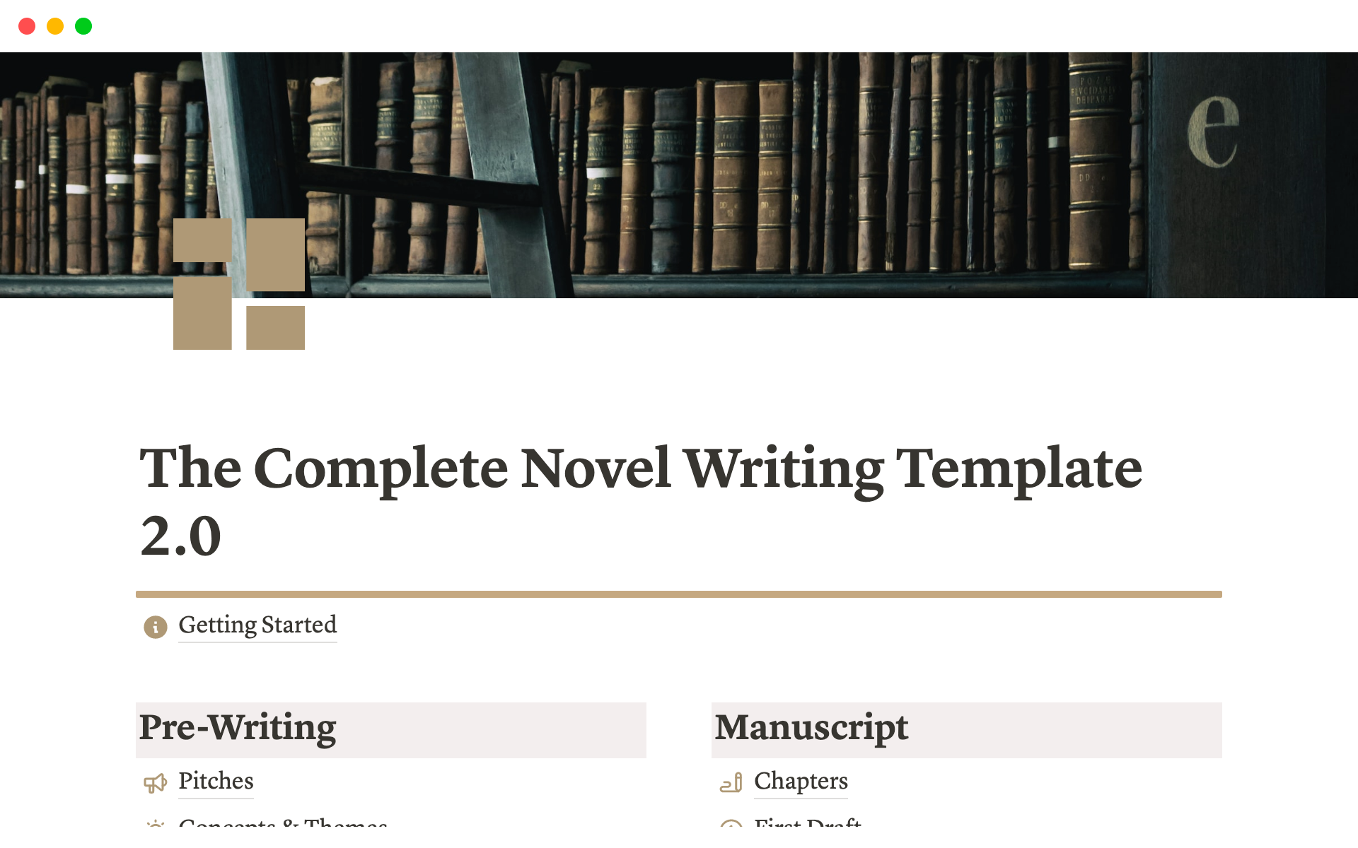 A template preview for The Complete Novel Writing Template 2.0
