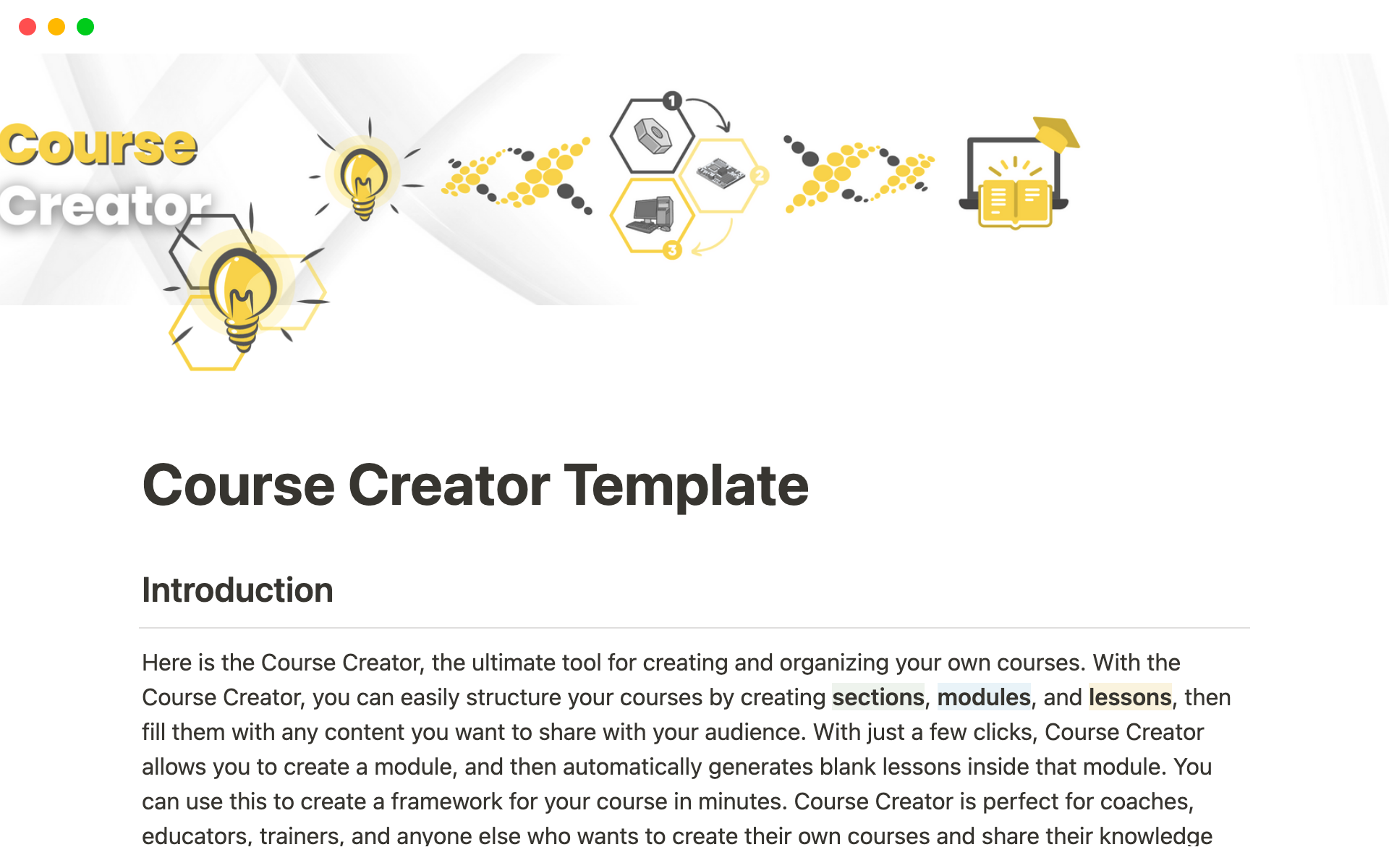A template preview for Course Creator: Modular Course Builder