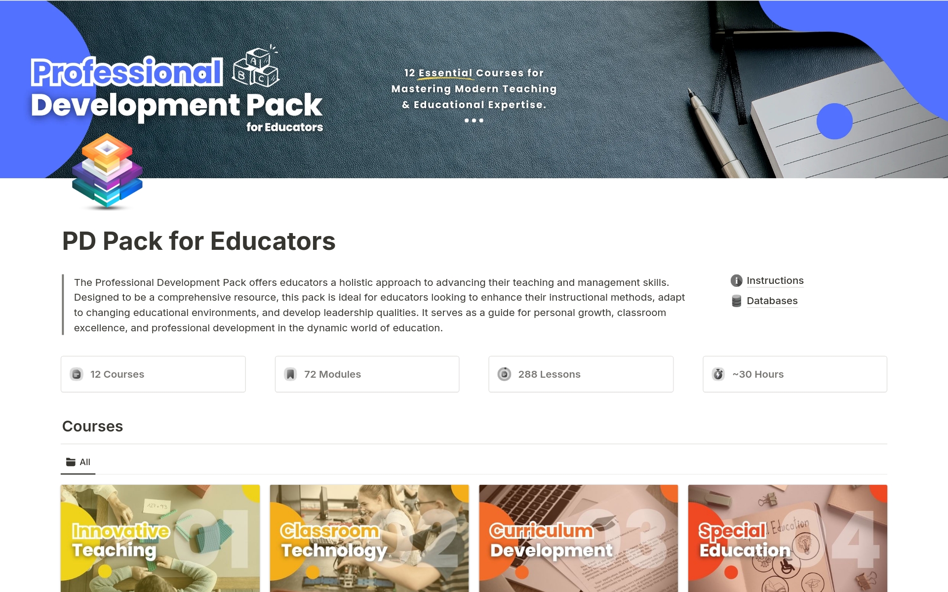 Designed to elevate the skills and knowledge of teachers in various essential areas of education. This pack encompasses 12 in-depth courses, each targeting specific facets of professional development in the education sector.