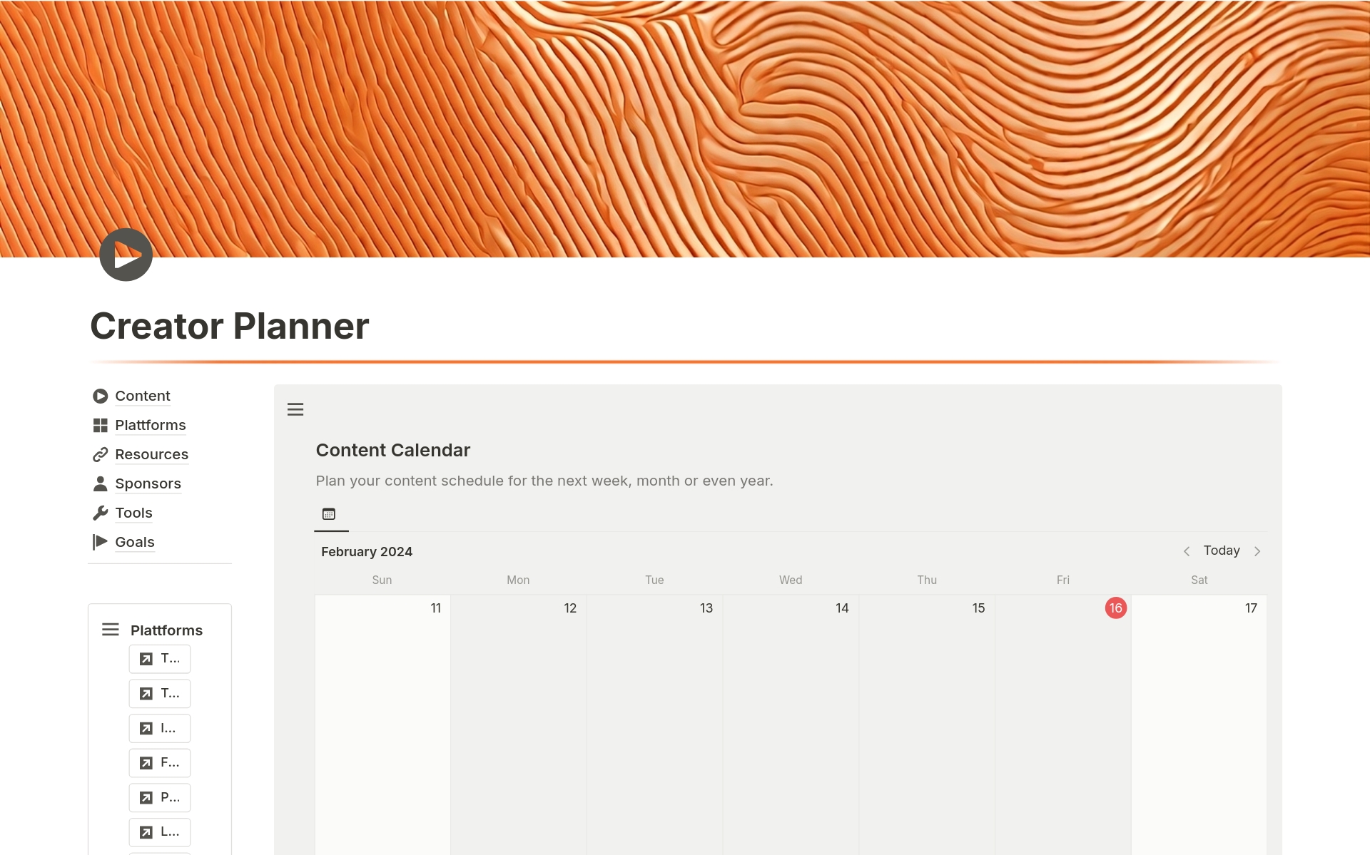 A template preview for Creator Planner