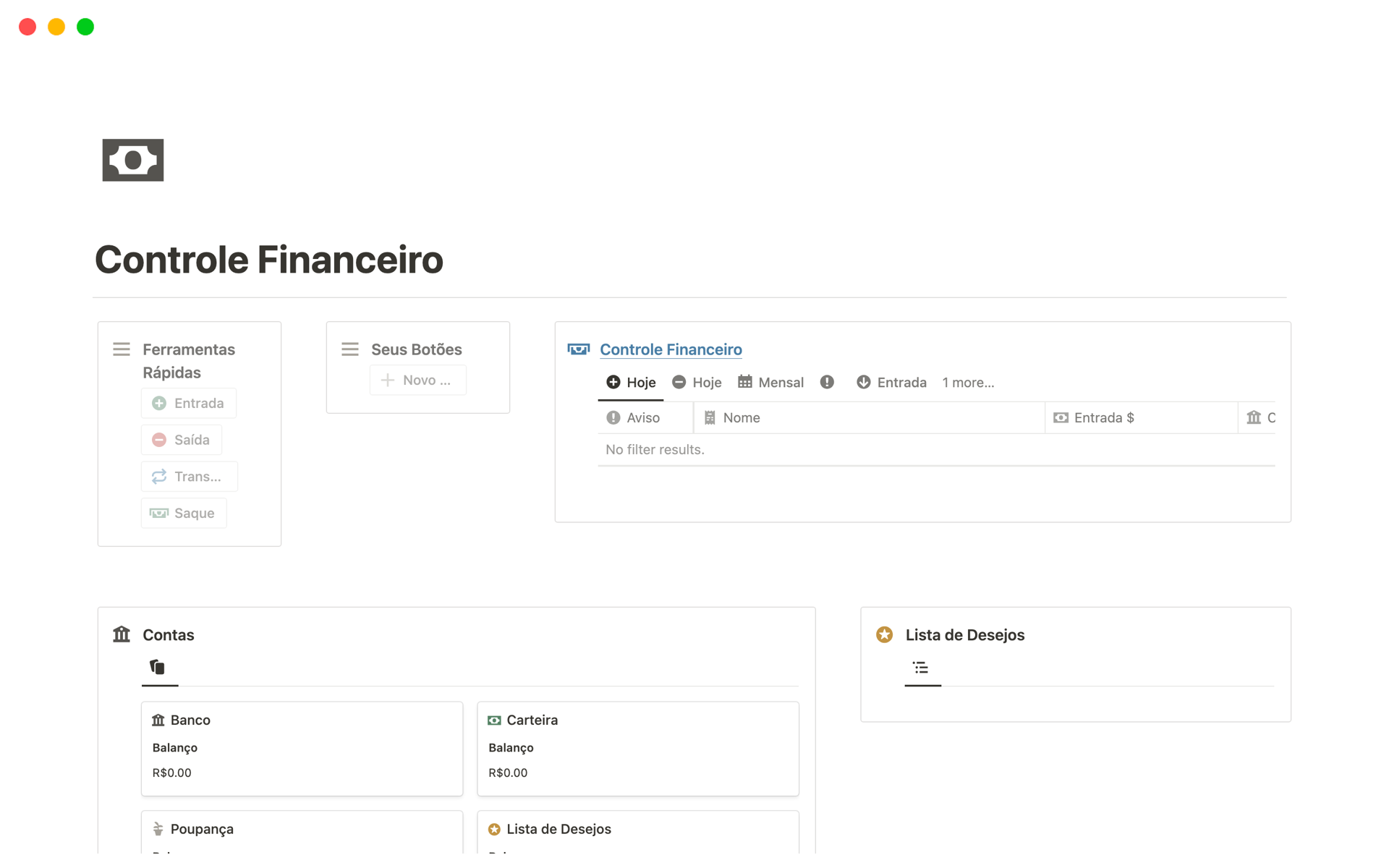 Template Controle Financeiro Notion Template
