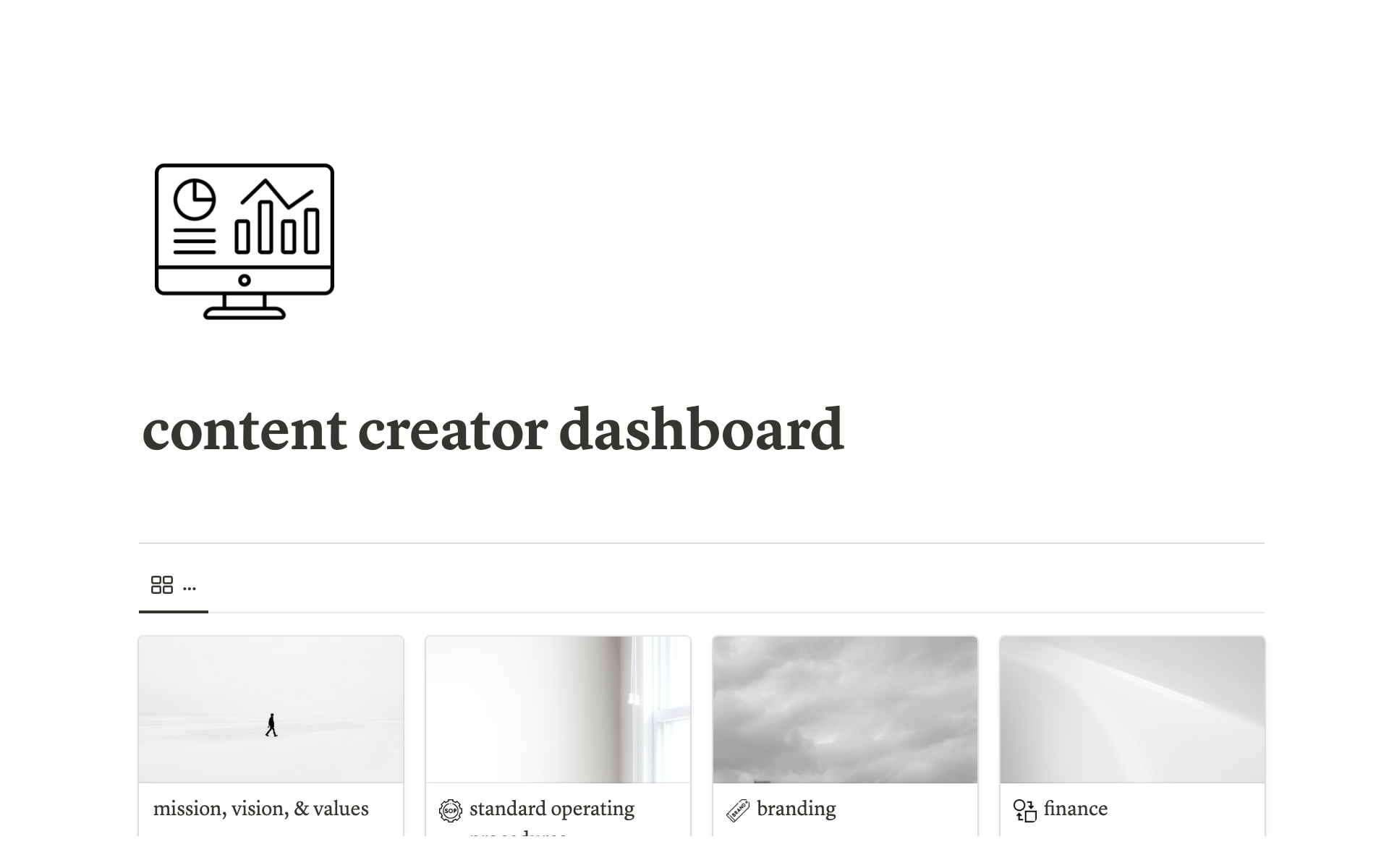 Vista previa de una plantilla para Content Creation Dashboard