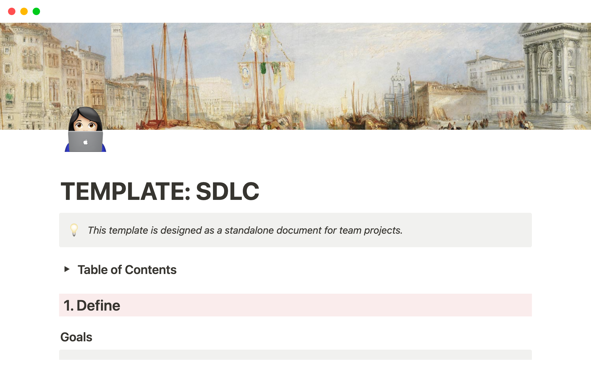A template preview for Software Development Lifecycle (SDLC)