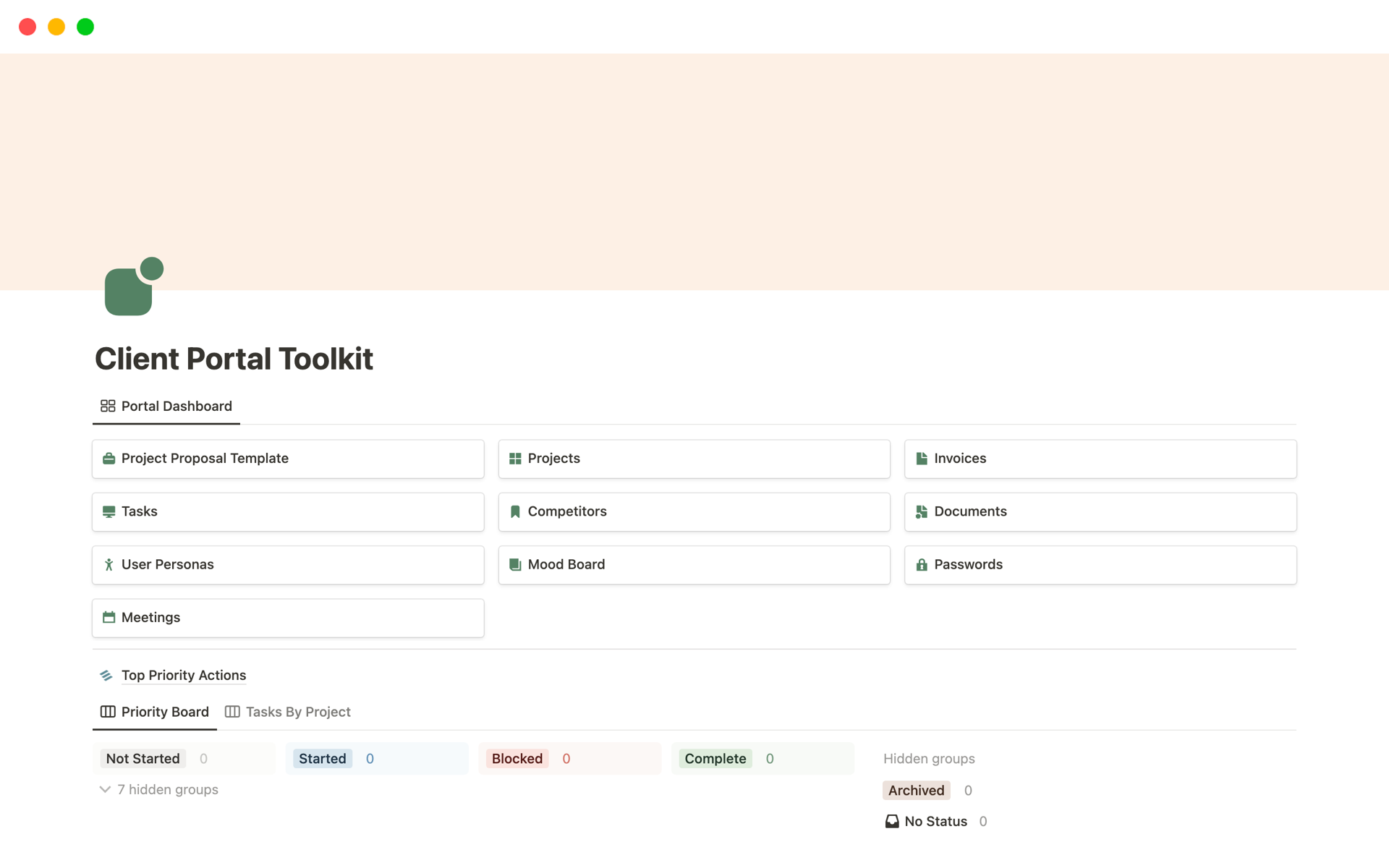 En forhåndsvisning av mal for Client Portal Toolkit