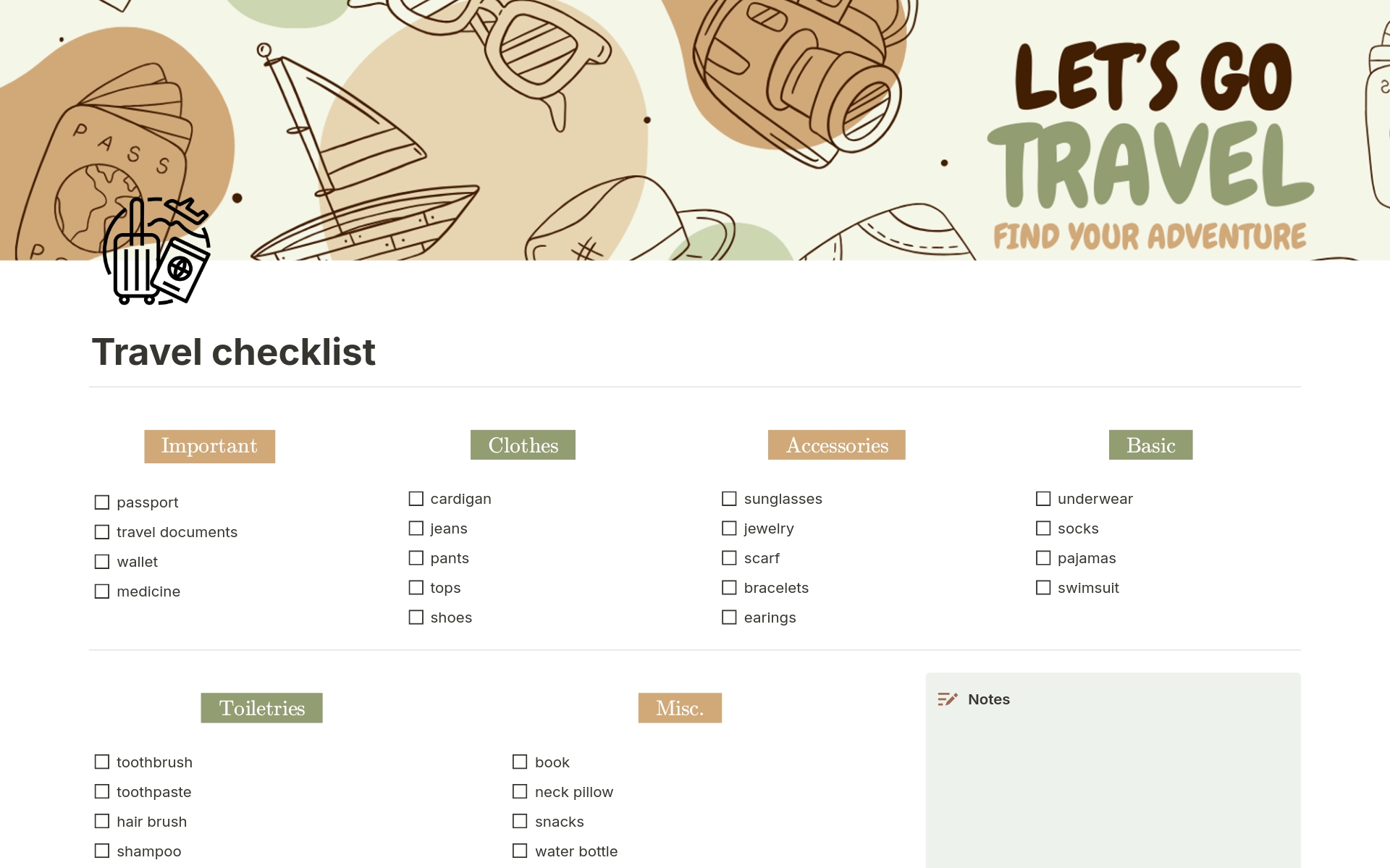 A template preview for Travel Checklist