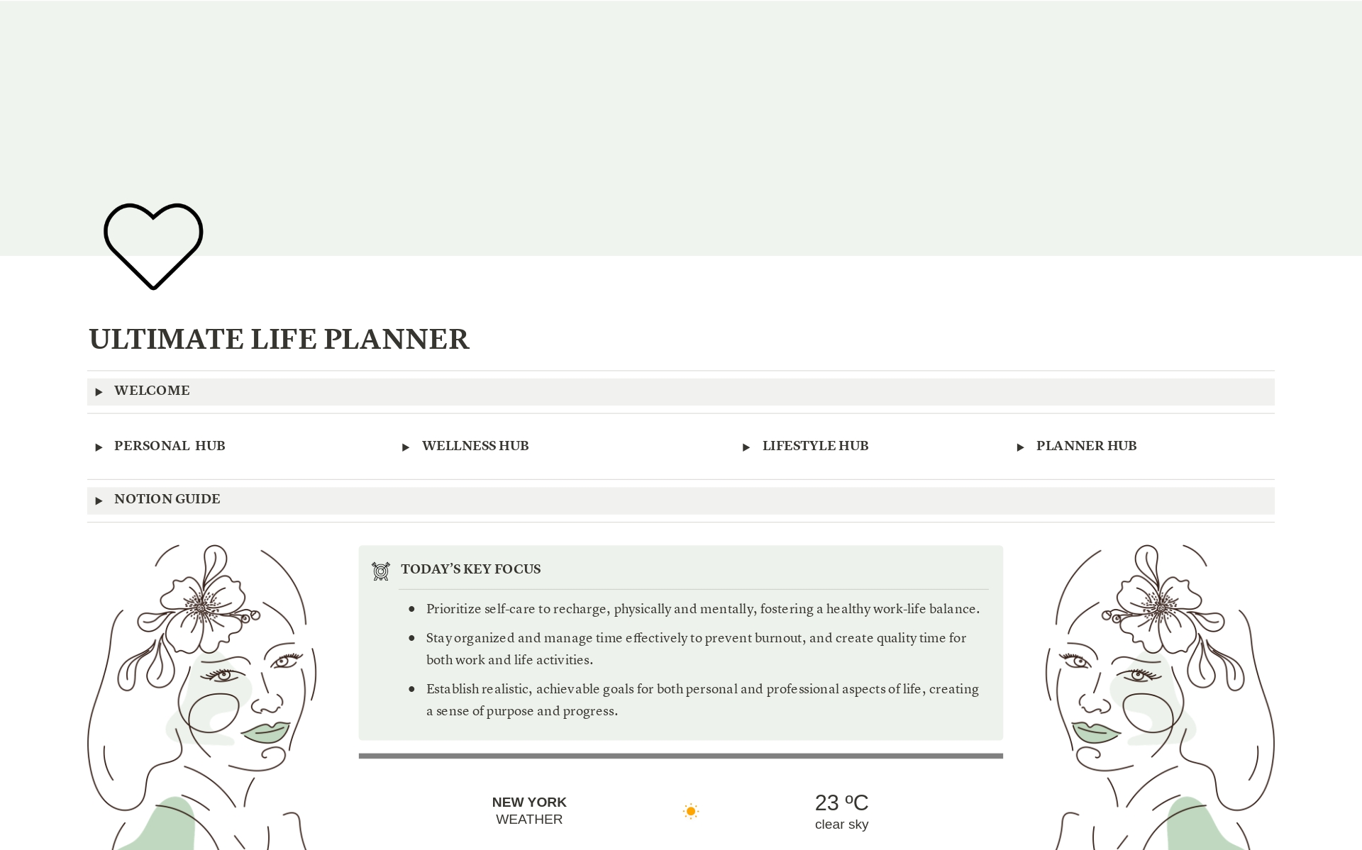 Sage Green Ultimate Life Plannerのテンプレートのプレビュー