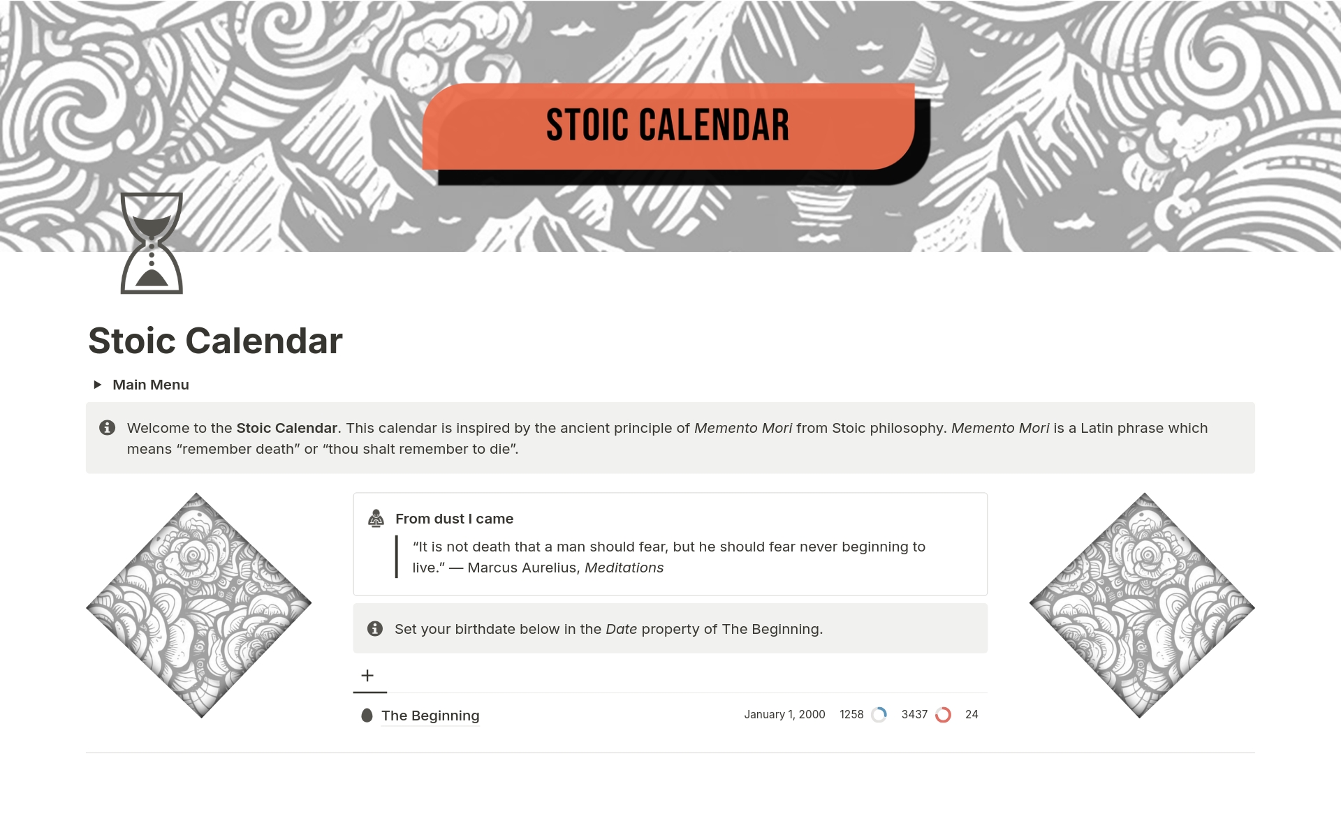 The first fully-automated stoic calendar in Notion. Watch the white squares turn black with each passing week.