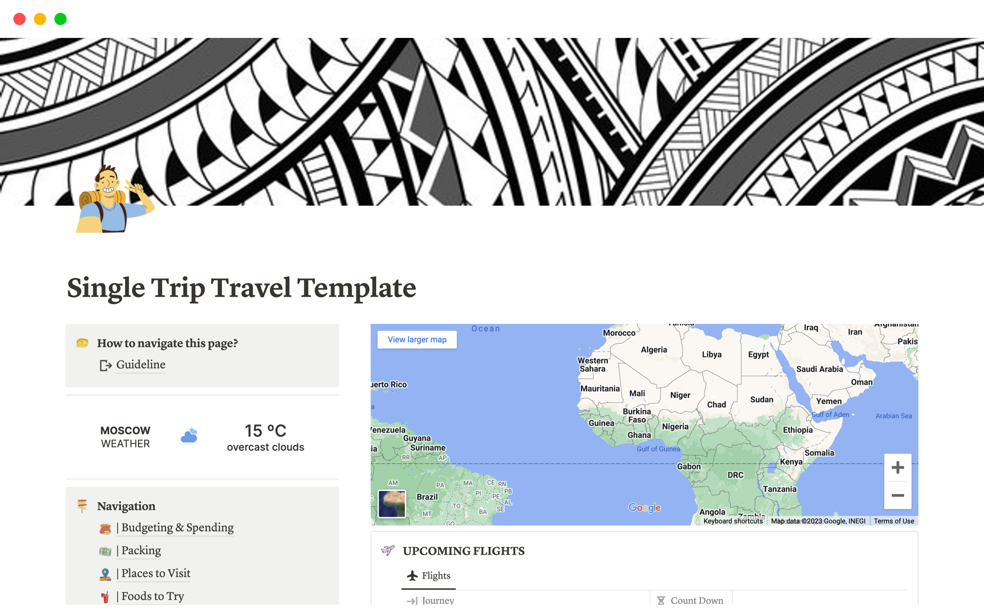 A template preview for Travel Template : Planner for Single Trip Journey