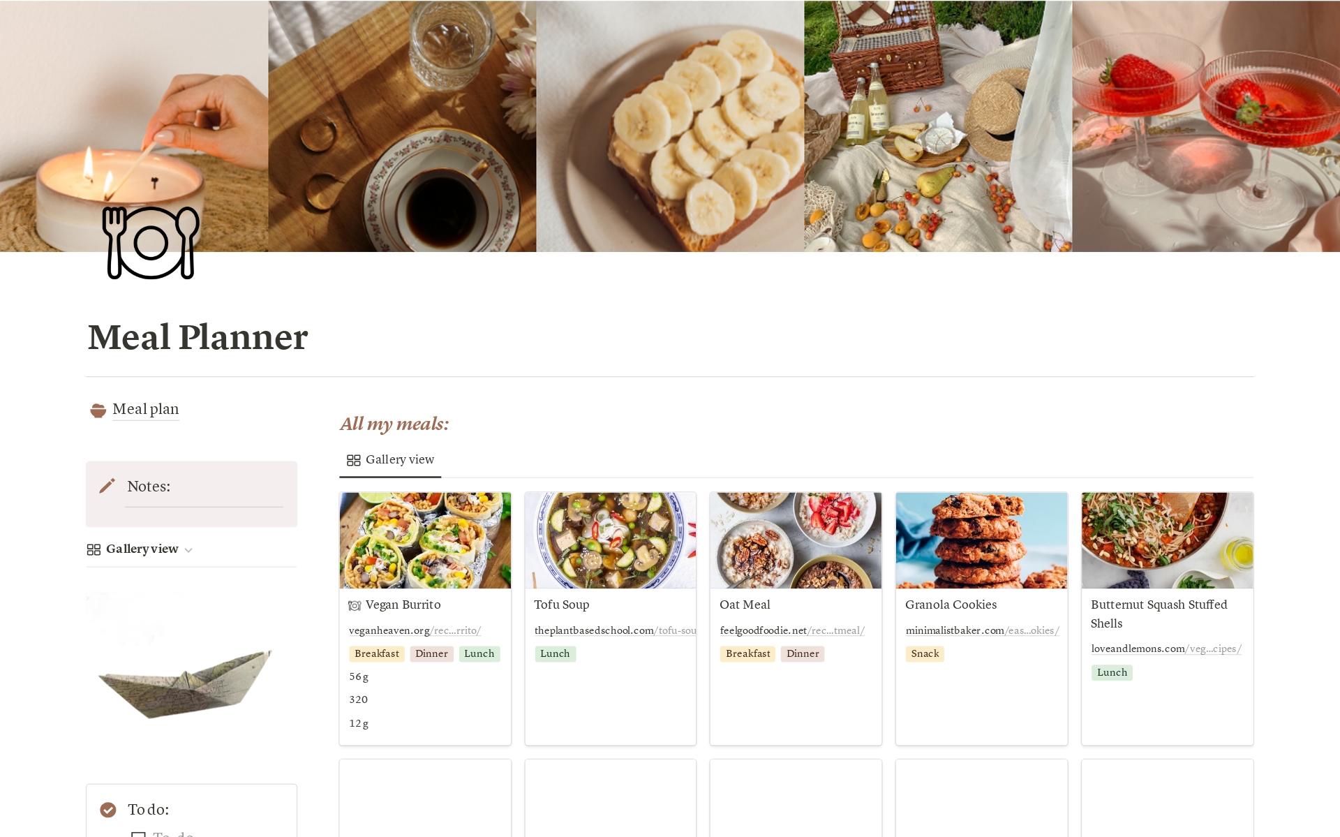 Aesthetic Meal Planner, Recipe Book Notion Template