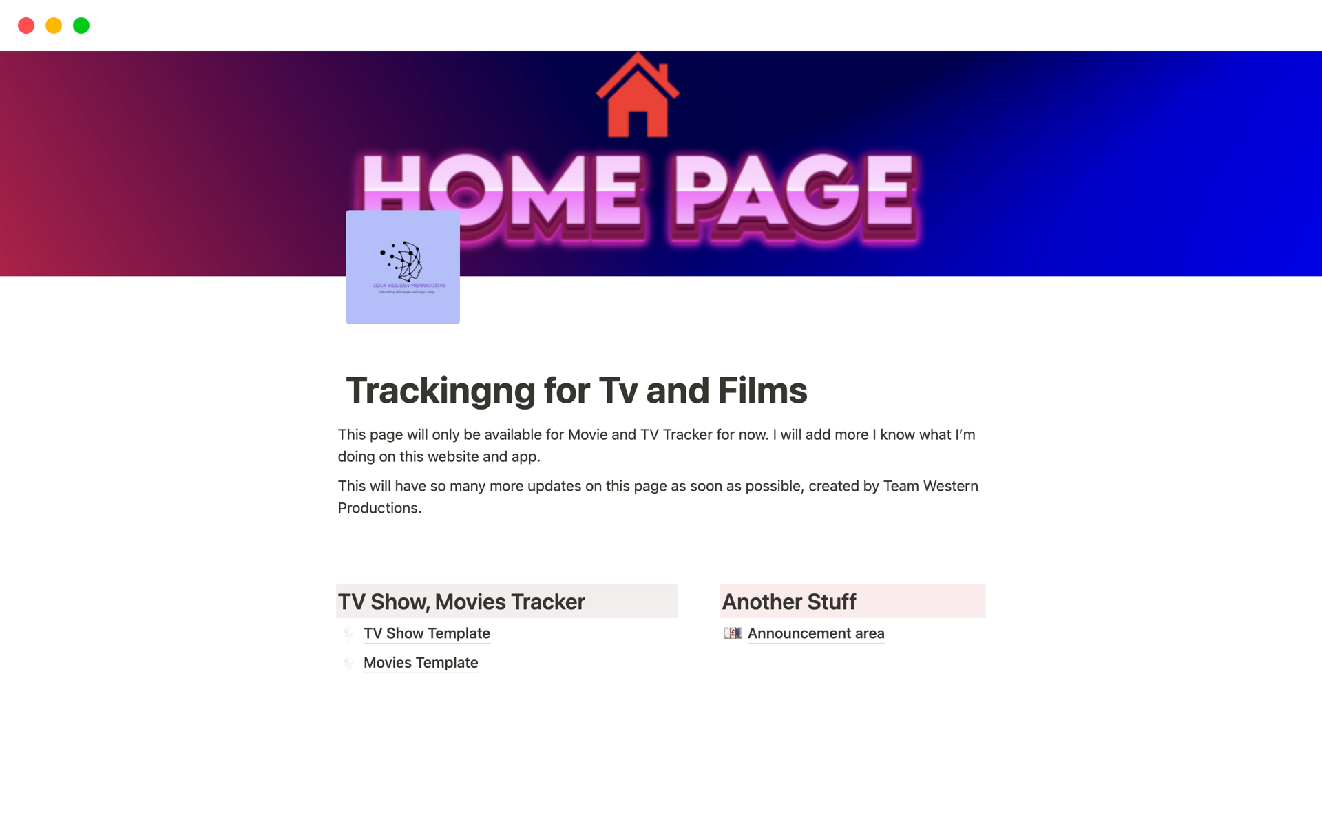 Uma prévia do modelo para TV and Films Tracking website